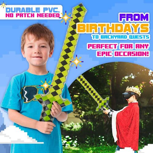 40" Inflatable Pixel Swords – 6 Pack Blow Up Sword Toys for Kids Pirate Party Favors, Christmas, Cosplay, Carnival, Birthday, Pool, Beach, Summer Events & Video Game Party Supplies