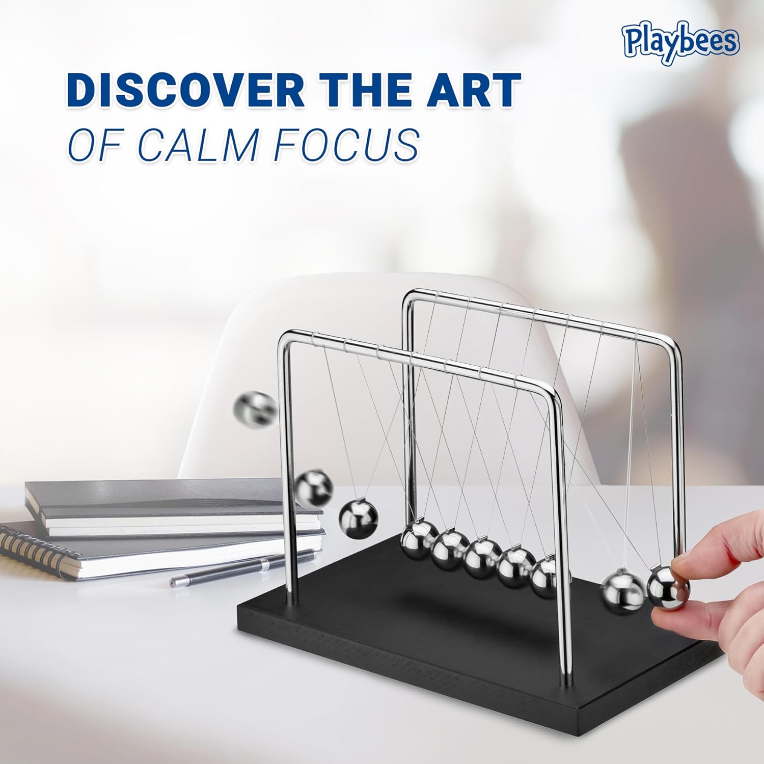 7 Beads Newton’s Cradle Balance Balls Desk Toy – Black Wooden Base Office Decoration, Fun Science Physics Toy for Home, Bedroom, or Living Room, Great Gift for Christmas