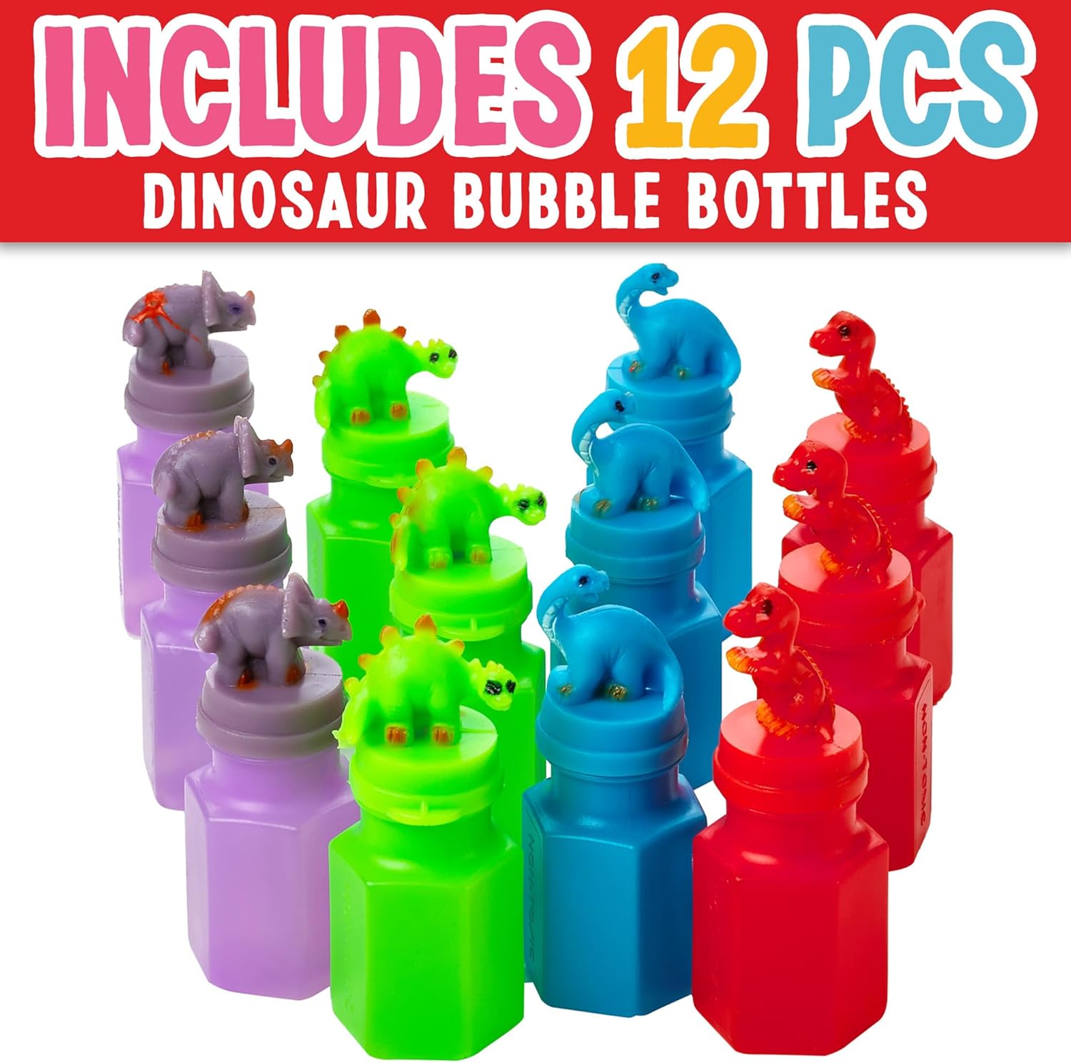 Playbees Dinosaur Bubbles Bottles Assorted Dinosaur Party Favor Bubbles with Wands for Kids Birthday Parties, Fun Party Goodie Bag Stuffer Toy for Kids Boys Girls Age 3 4 5 6 7 8 (12 Pack)