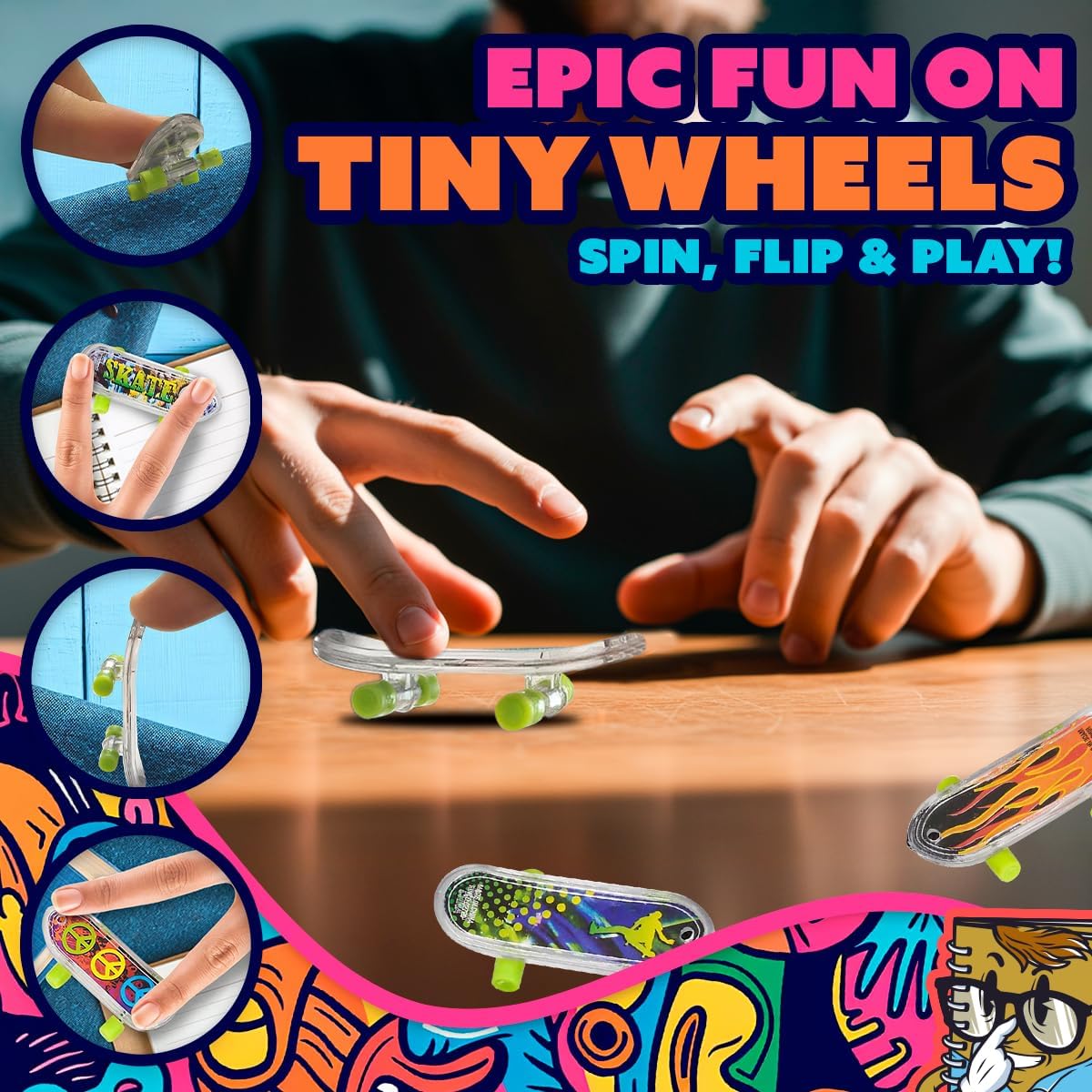 144 Pack Mini Finger Skateboards – Bulk Mini Plastic Skateboards for Kids, Neon Wheels & Cool Designs, Fingerboard Toys for Party Favors, Goodie Bag Stuffers, Carnival Prizes & Classroom Rewards