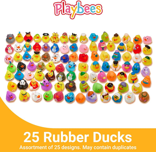 Playbees Rubber Ducks in Bulk 25 Pack Assortment Duckies Kids Baby Bath Shower Toys Jeep Ducking Floater Summer Beach Pool Activity Baby Showers Accessories Classroom Incentives - Mix Style 3
