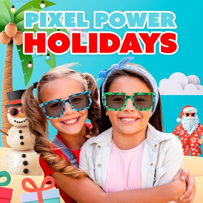 Playbees Pixel Sunglasses - 12 Pack - Robot Eye-wears for Kids and Adults - Pixelated Graphics Frames - Perfect Birthday Party Favors, Gaming Events, Raves, and More - UV Protected and Durabl