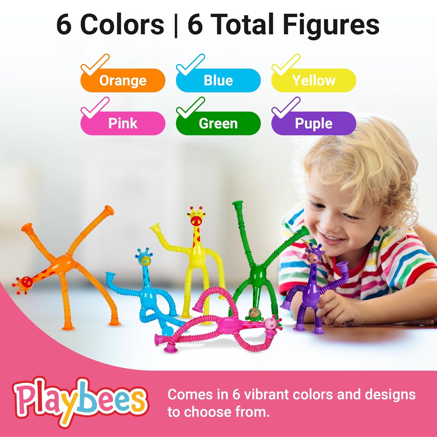 Telescopic Suction Cup Giraffe Toys for Toddler Restaurant Dinner Table Activities, Stretchy Animal Pop Tubes, Telescopic Sensory Toys for Kids with Autism Anxiety Ages 3 4 5 | 6 Pack