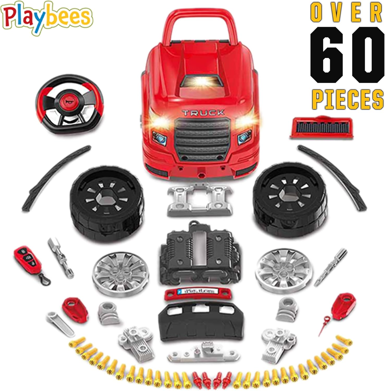 Playbees Large Red Truck Engine Repair Toy – Kids Mechanic Repair Set with Tools, Lights & Sounds – Interactive Take-Apart Engine Builder Truck, Great (Copy)