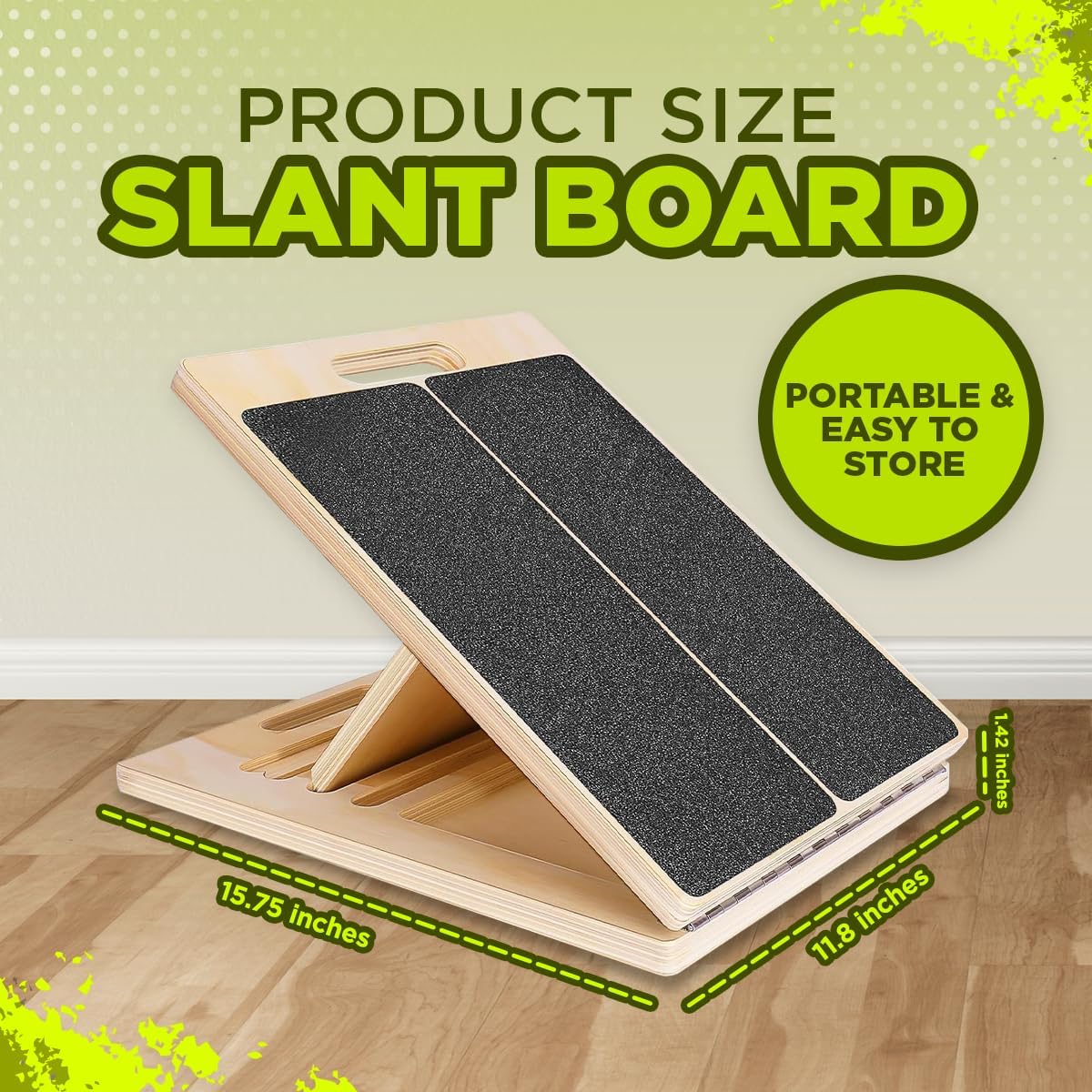 Playbees Portable Wooden Slant Board for Calf Stretching & Squats – Adjustable Incline Calf Stretcher with Non-Slip Surface, Foldable Design for Physical Therapy, Pilates, Ankles & Legs