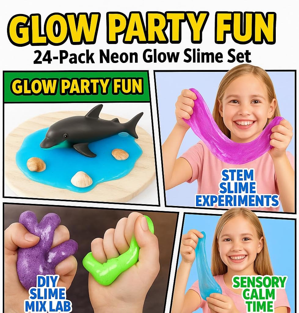 Playbees Glow in The Dark Slime – 12 Pack Neon Party Favors for Kids, Sensory Toy for Boys & Girls Ages 5+, Non-Toxic, Stretchy, Gooey Fun – Birthday, Halloween, Classroom & Treat Bags Visit the Play (Copy)
