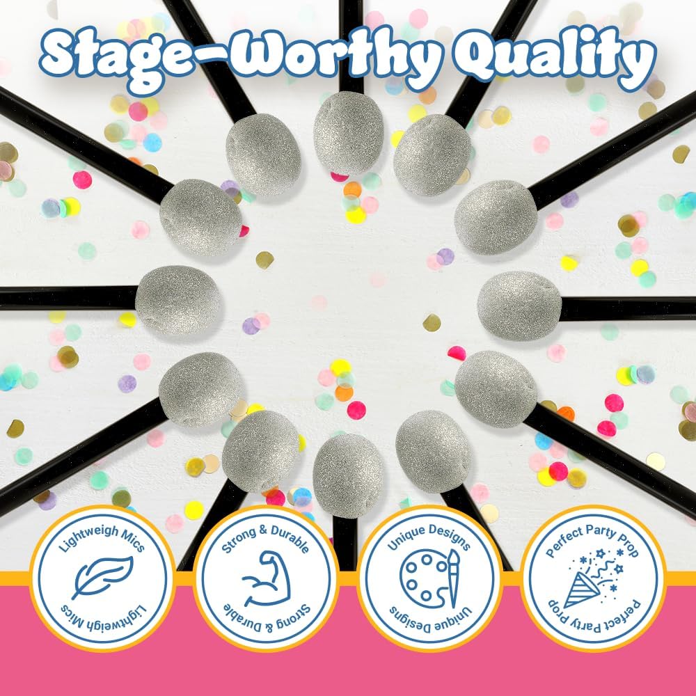Playbees Wireless Fake Microphone 12 Pieces Plastic Microphone Prop Stage Glittered Microphone Prop for Kids Play Microphone for Fall Halloween Christmas Karaoke Costume Prop Kids Rock Star Toy