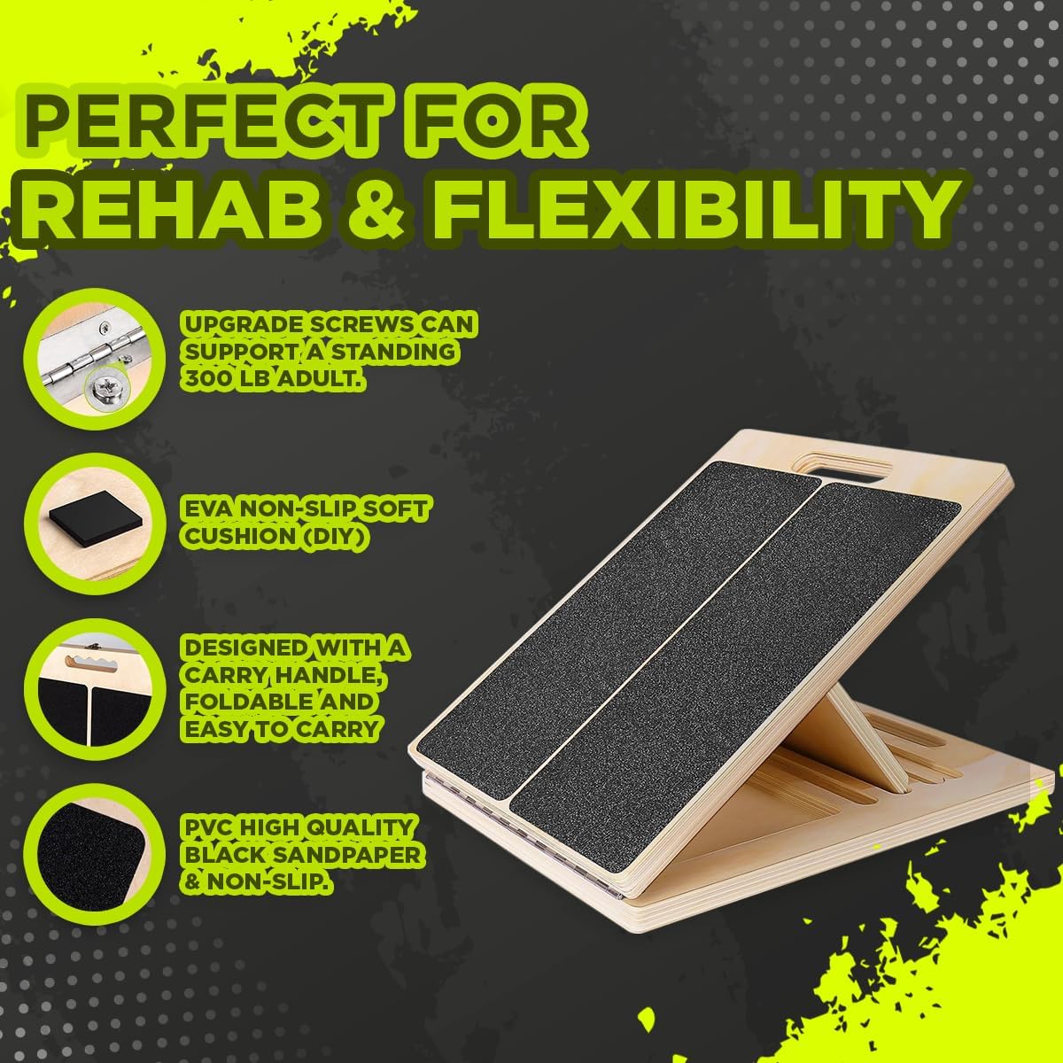 Playbees Portable Wooden Slant Board for Calf Stretching & Squats – Adjustable Incline Calf Stretcher with Non-Slip Surface, Foldable Design for Physical Therapy, Pilates, Ankles & Legs