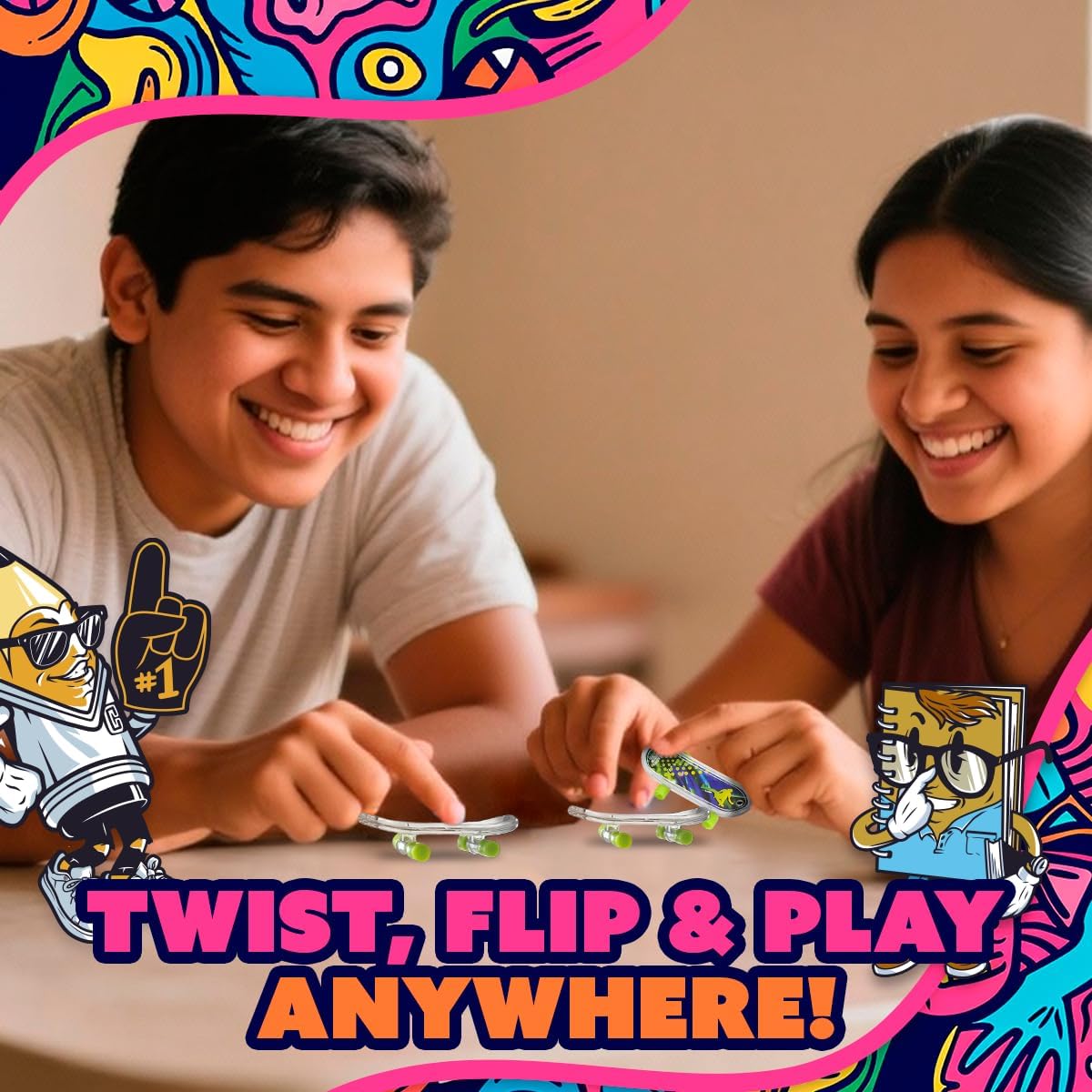 144 Pack Mini Finger Skateboards – Bulk Mini Plastic Skateboards for Kids, Neon Wheels & Cool Designs, Fingerboard Toys for Party Favors, Goodie Bag Stuffers, Carnival Prizes & Classroom Rewards