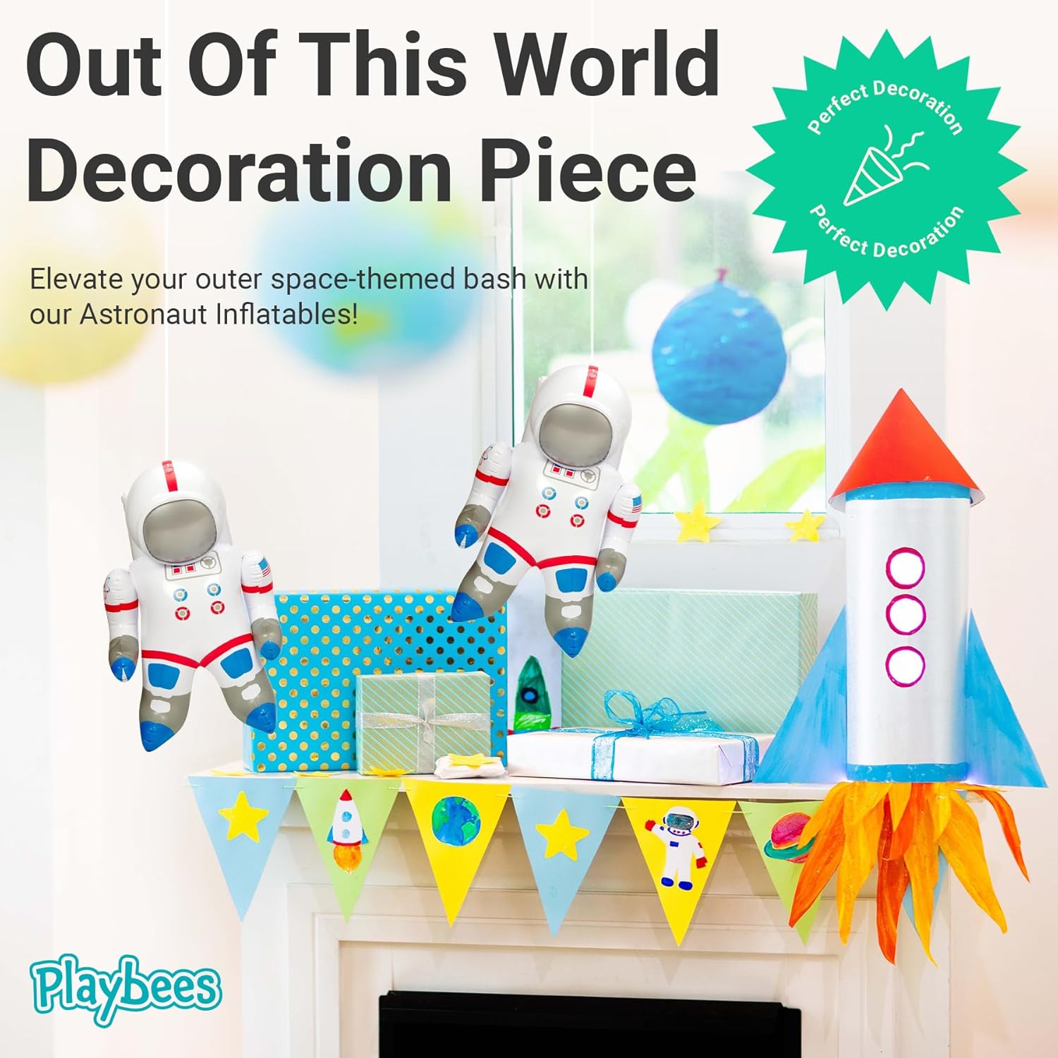 24 Inch Inflatable Astronaut Toy – Set of 2 Space Themed Party Decorations, Outer Space Birthday Supplies, Astronaut Pool Float, Galaxy Party Favor for Kids, Astronaut Decor and Photo Prop