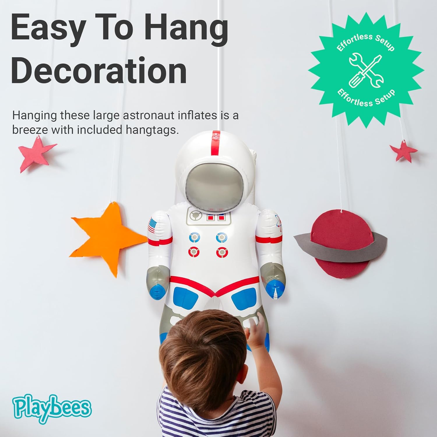 24 Inch Inflatable Astronaut Toy – Set of 2 Space Themed Party Decorations, Outer Space Birthday Supplies, Astronaut Pool Float, Galaxy Party Favor for Kids, Astronaut Decor and Photo Prop
