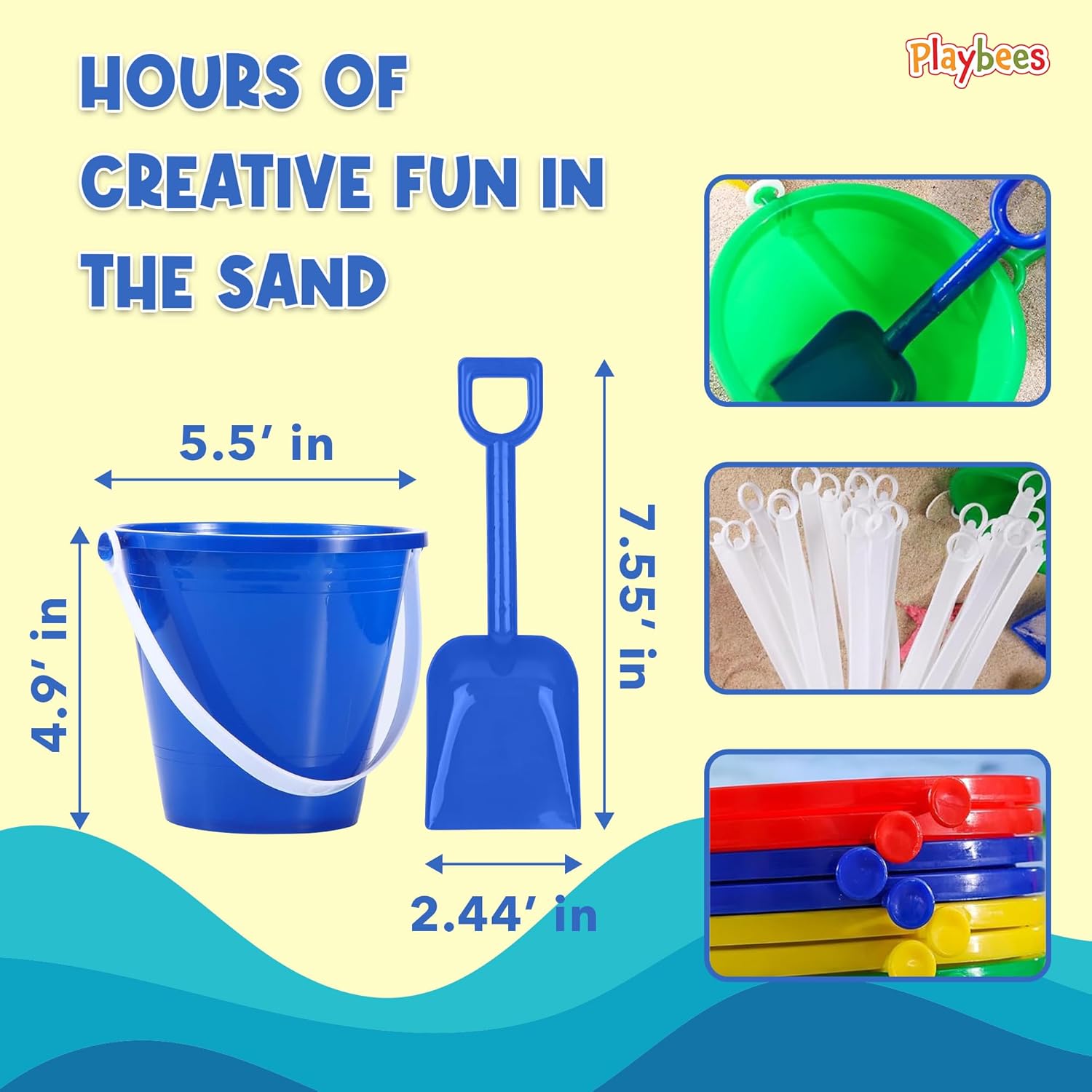 Beach Pail and Shovel Toy Set for Toddler 1-3 Includes 6.75 Inch Colorful Plastic Beach Buckets and Shovels for Sand Castle Building, Party Favors Decoration for Boys Girls Sandbox Toys (12 Pack)