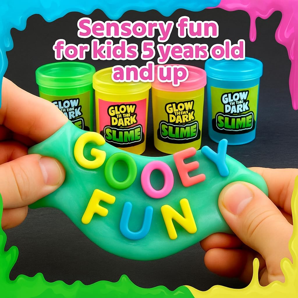 Playbees Glow in The Dark Slime – 6 Pack Neon Party Favors for Kids, Sensory Toy for Boys & Girls Ages 5+, Non-Toxic, Stretchy, Gooey Fun – Birthday, Halloween, Classroom & Treat Bags Visit the Play