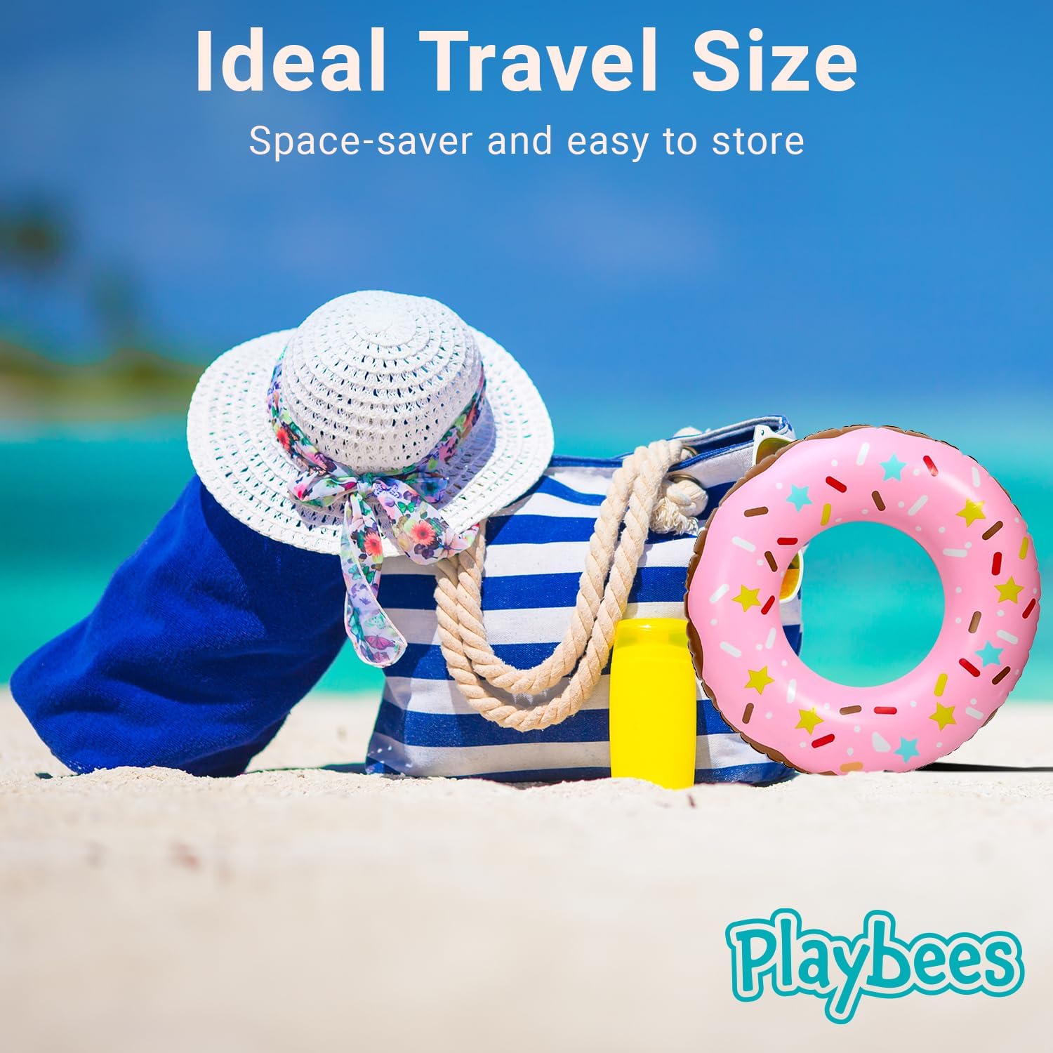 Playbees Sprinkle Donut Pool Floats - 4 Pack - 20 Inch - Inflatable Floaties for Kids - Fun Summer Water Toy for Pool Parties and Decorations