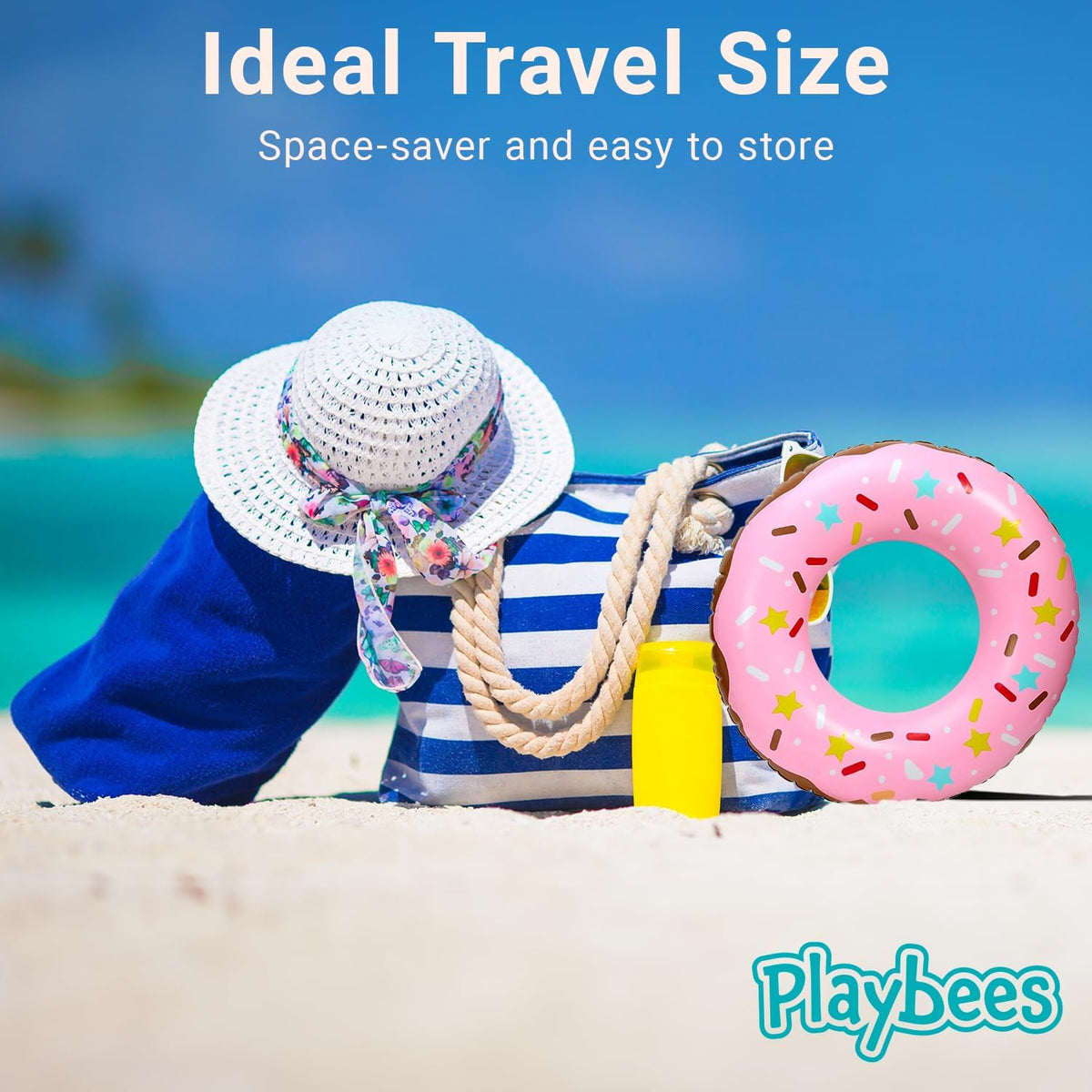Playbees Sprinkle Donut Pool Floats - 4 Pack - 20 Inch - Inflatable Floaties for Kids - Fun Summer Water Toy for Pool Parties and Decorations