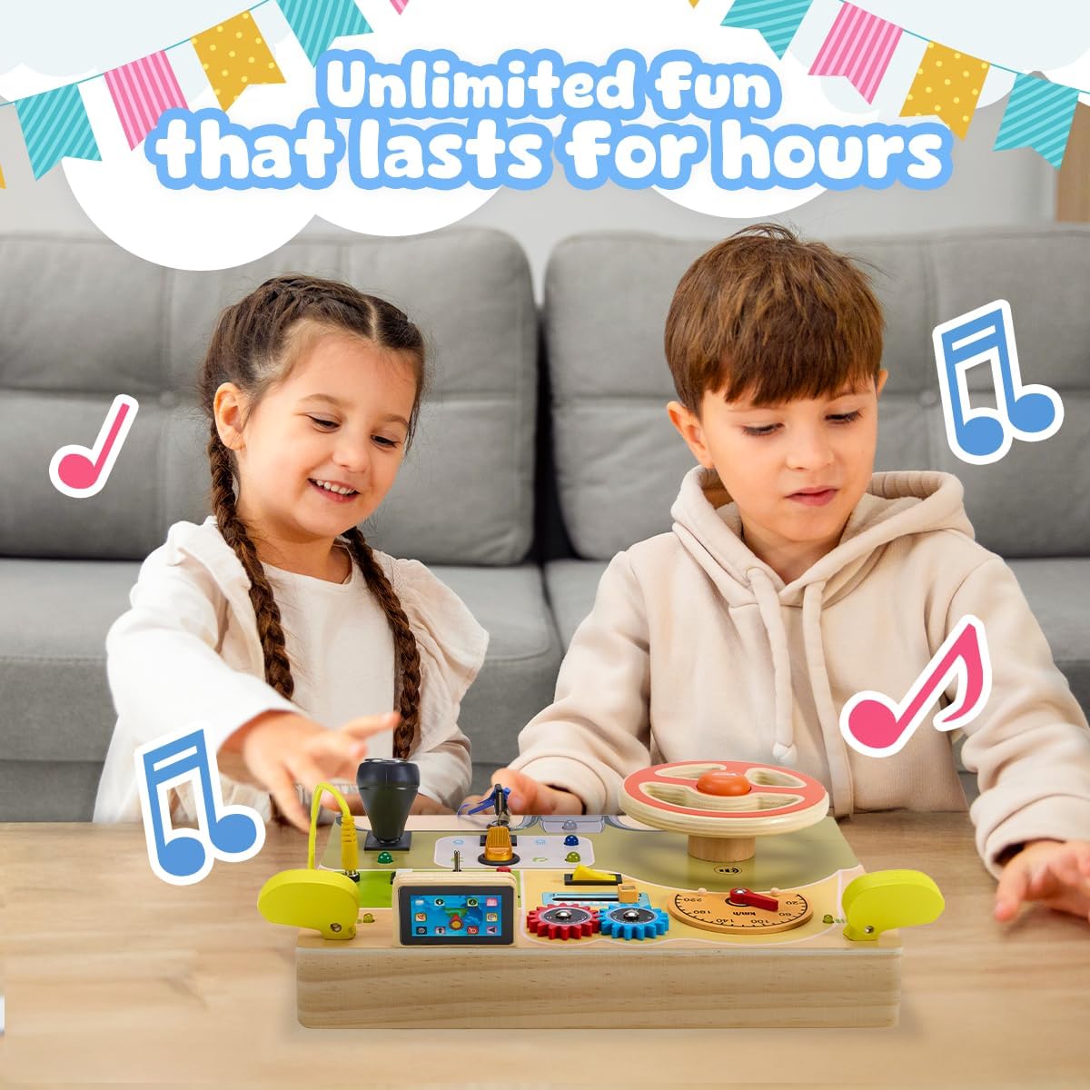 Playbees Montessori Toys for Toddlers 1-4 – Wooden Baby Busy Board Sensory Toy with Light Switch – Educational Travel Toy for Fine Motor Skills & Learning Activities – Perfect for Boys and Girls