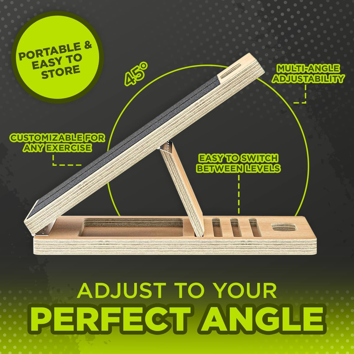 Playbees Portable Wooden Slant Board for Calf Stretching & Squats – Adjustable Incline Calf Stretcher with Non-Slip Surface, Foldable Design for Physical Therapy, Pilates, Ankles & Legs