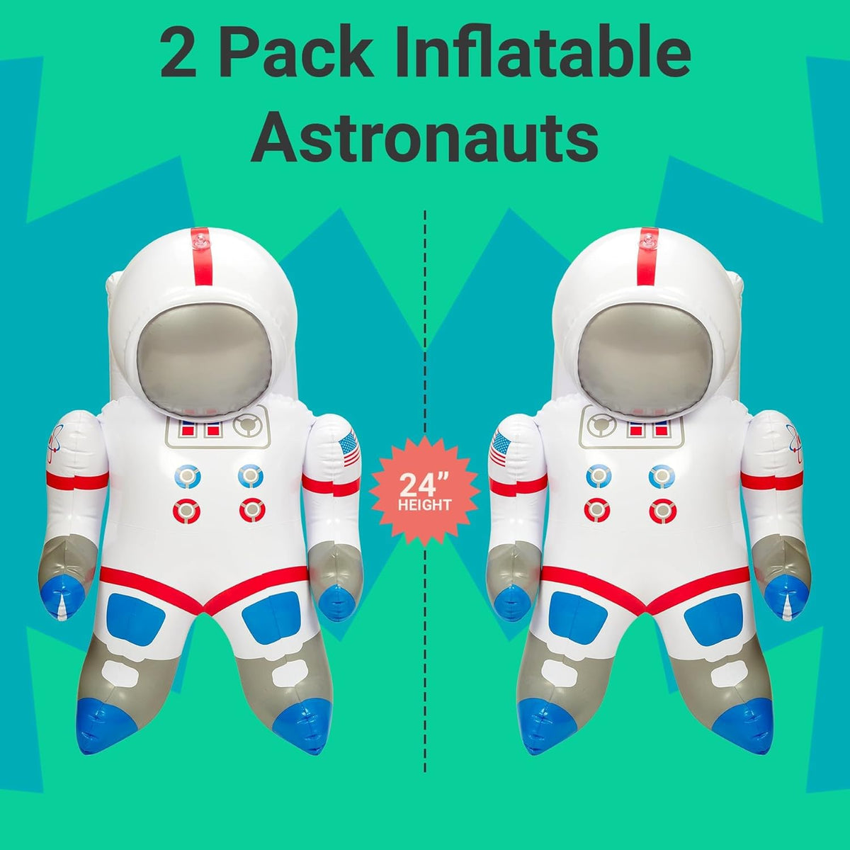 24 Inch Inflatable Astronaut Toy – Set of 2 Space Themed Party Decorations, Outer Space Birthday Supplies, Astronaut Pool Float, Galaxy Party Favor for Kids, Astronaut Decor and Photo Prop