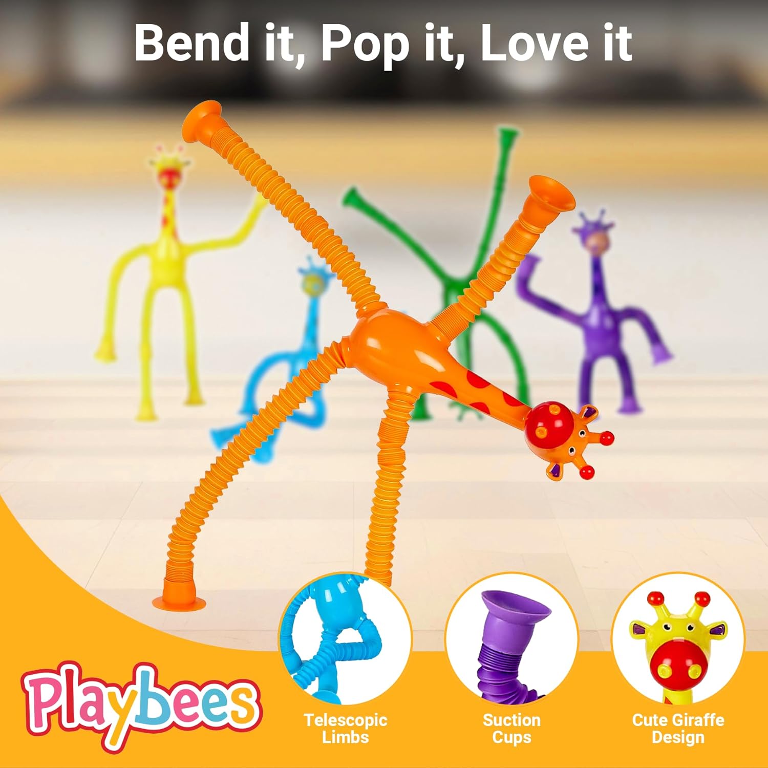 Telescopic Suction Cup Giraffe Toys for Toddler Restaurant Dinner Table Activities, Stretchy Animal Pop Tubes, Telescopic Sensory Toys for Kids with Autism Anxiety Ages 3 4 5 | 6 Pack
