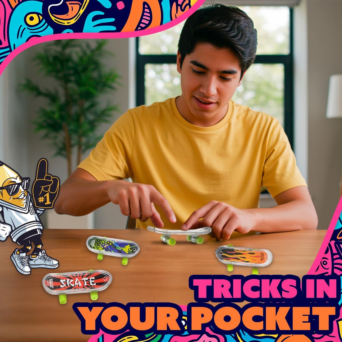 144 Pack Mini Finger Skateboards – Bulk Mini Plastic Skateboards for Kids, Neon Wheels & Cool Designs, Fingerboard Toys for Party Favors, Goodie Bag Stuffers, Carnival Prizes & Classroom Rewards