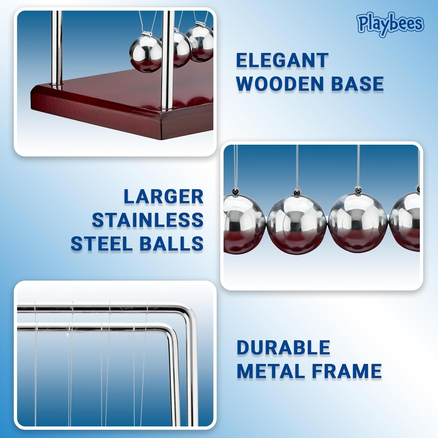5 Beads Newton’s Cradle Balance Balls Desk Toy – Brown Wooden Base Office Decoration, Fun Science Physics Toy for Home, Bedroom, or Living Room