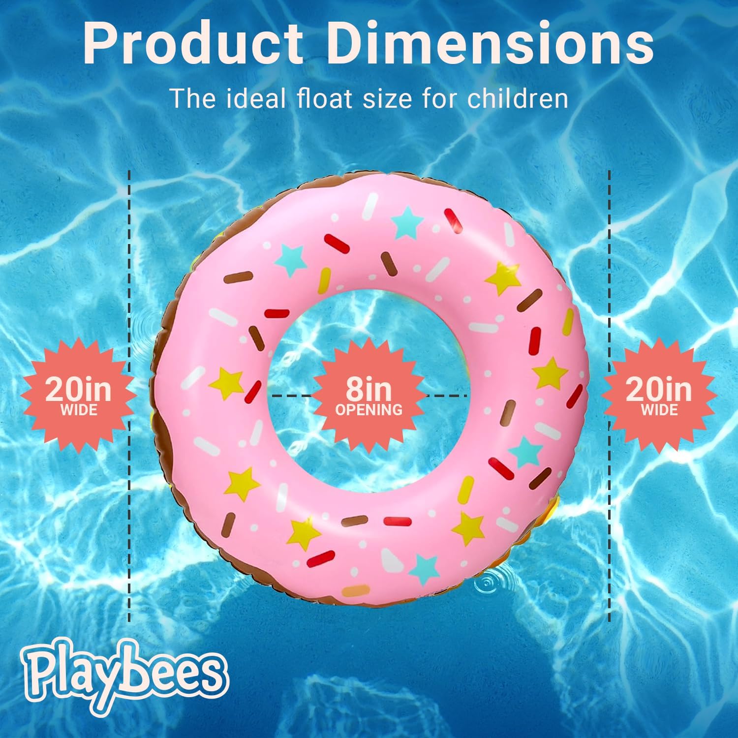 Playbees Sprinkle Donut Pool Floats - 4 Pack - 20 Inch - Inflatable Floaties for Kids - Fun Summer Water Toy for Pool Parties and Decorations