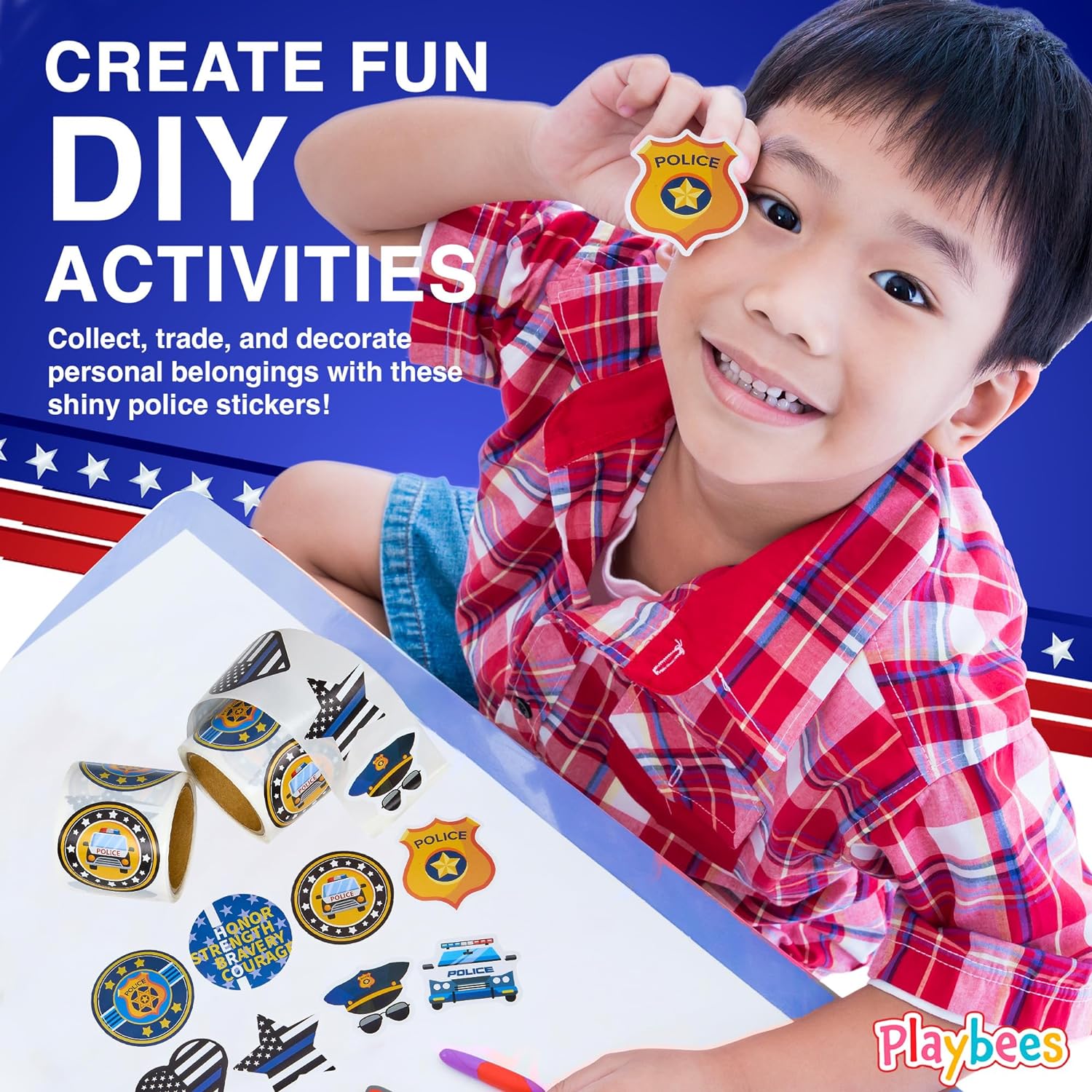 Police Stickers for Kids - 200 Pack of Law Enforcement Themed Designs