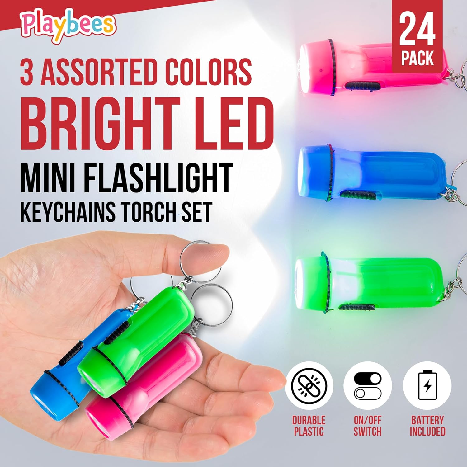 Mini Flashlight Keychain Bulk for Kids 24 Pieces Assorted Colors Plastic LED Flashlight