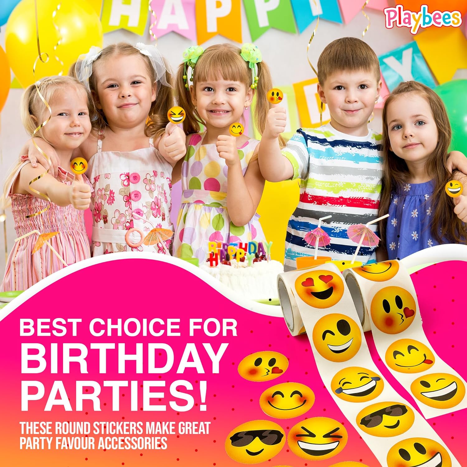 Emoticon Stickers - 2 Rolls - Kids' Party Favors, Game Prizes, Novelty Toys, Arts and Crafts