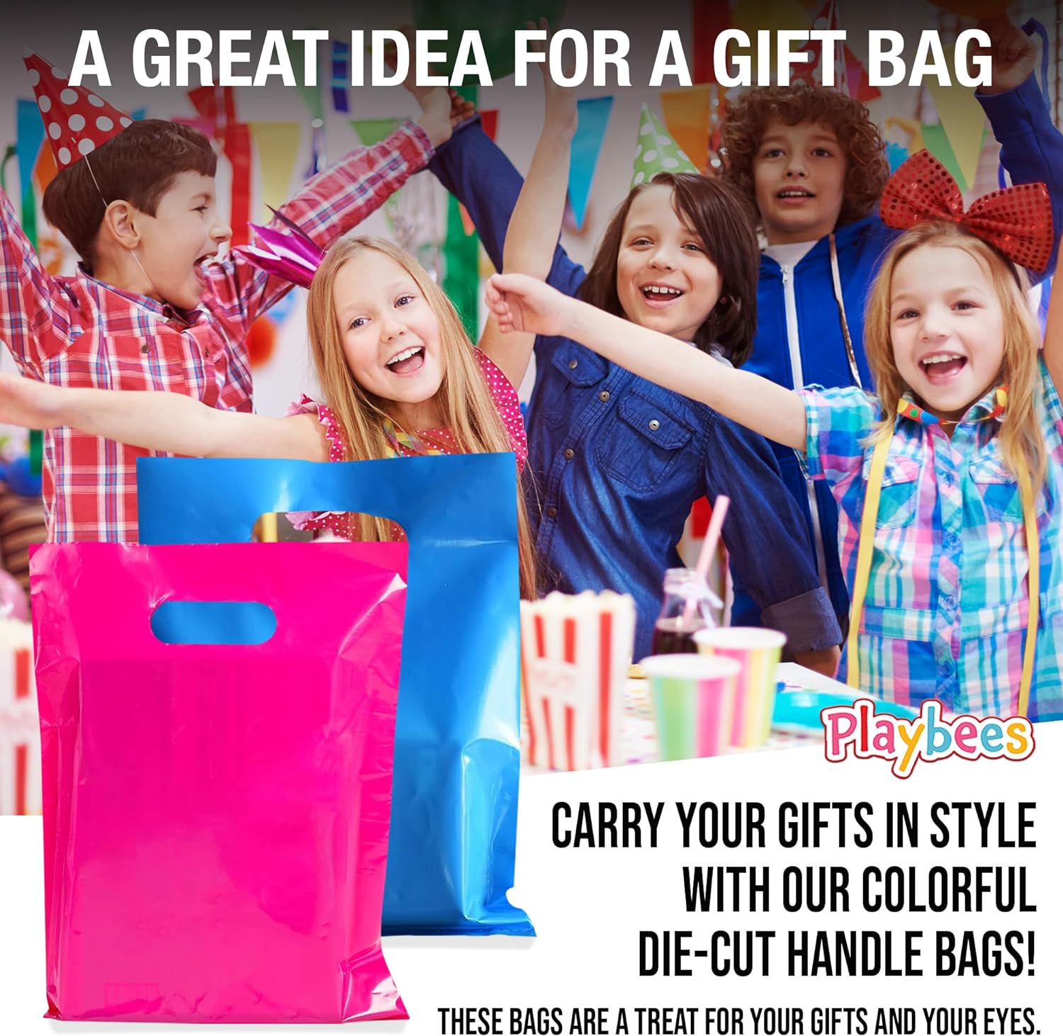 Small Glossy Colored Plastic Bags with Die-cut Handles Assorted Colors - Pack of 50-8.75 x 12 Inch Grocery Sack