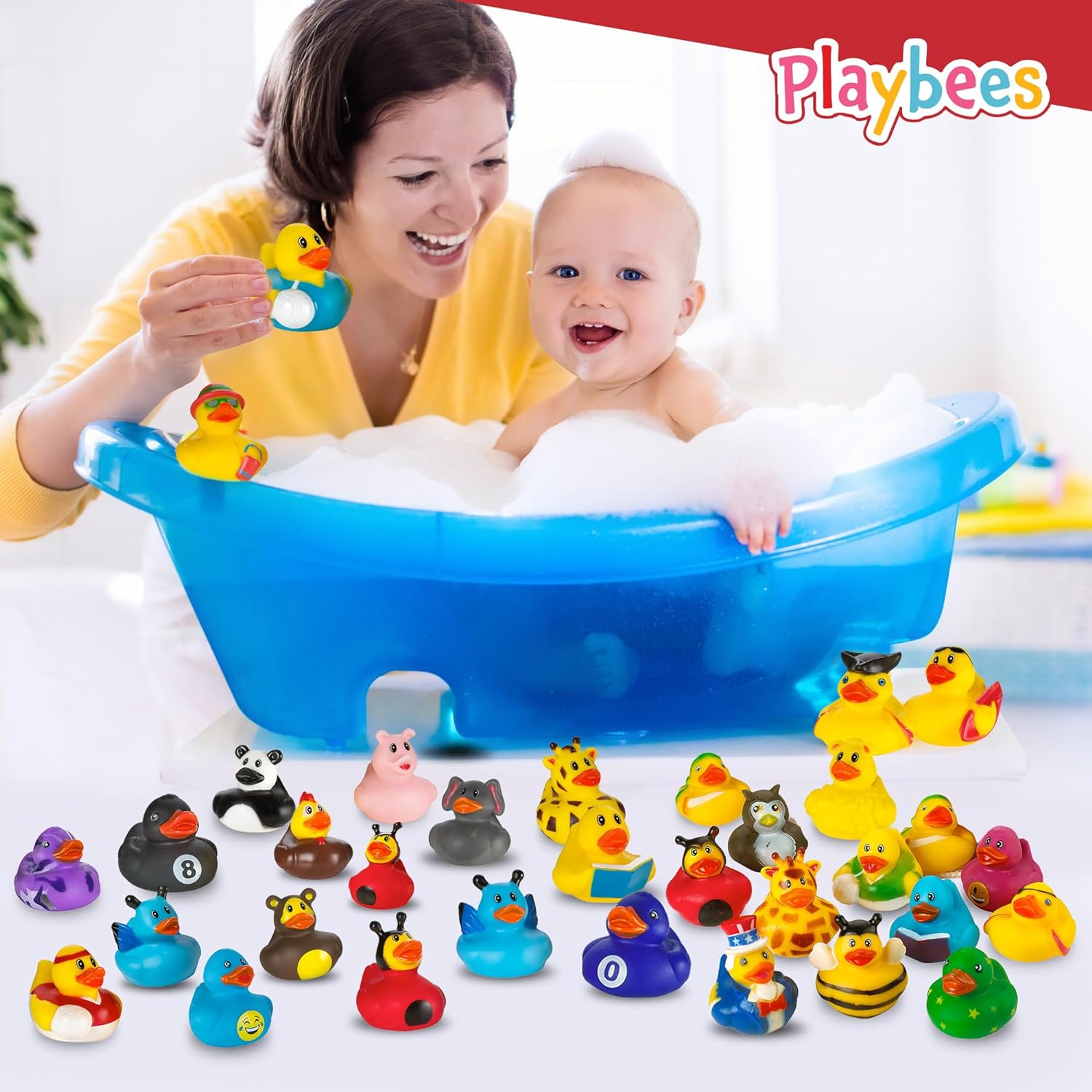 Assortment Rubber Duck Toy Duckies for Kids - 100 Pack - Perfect for Sensory Play, Stocking Stuffers, and More