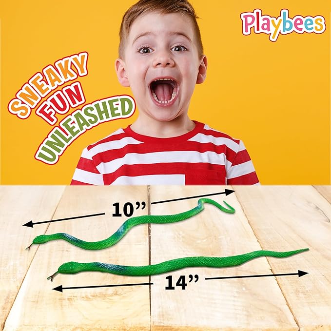 Playbees Rubber Toy Snakes - 12-Pack - 14 Inches - Assorted Lifelike Fake Plastic Toy Snake, Realistic Serpents for Kids, Events, and Gags, Flexible and Float to Prank Friends and Family