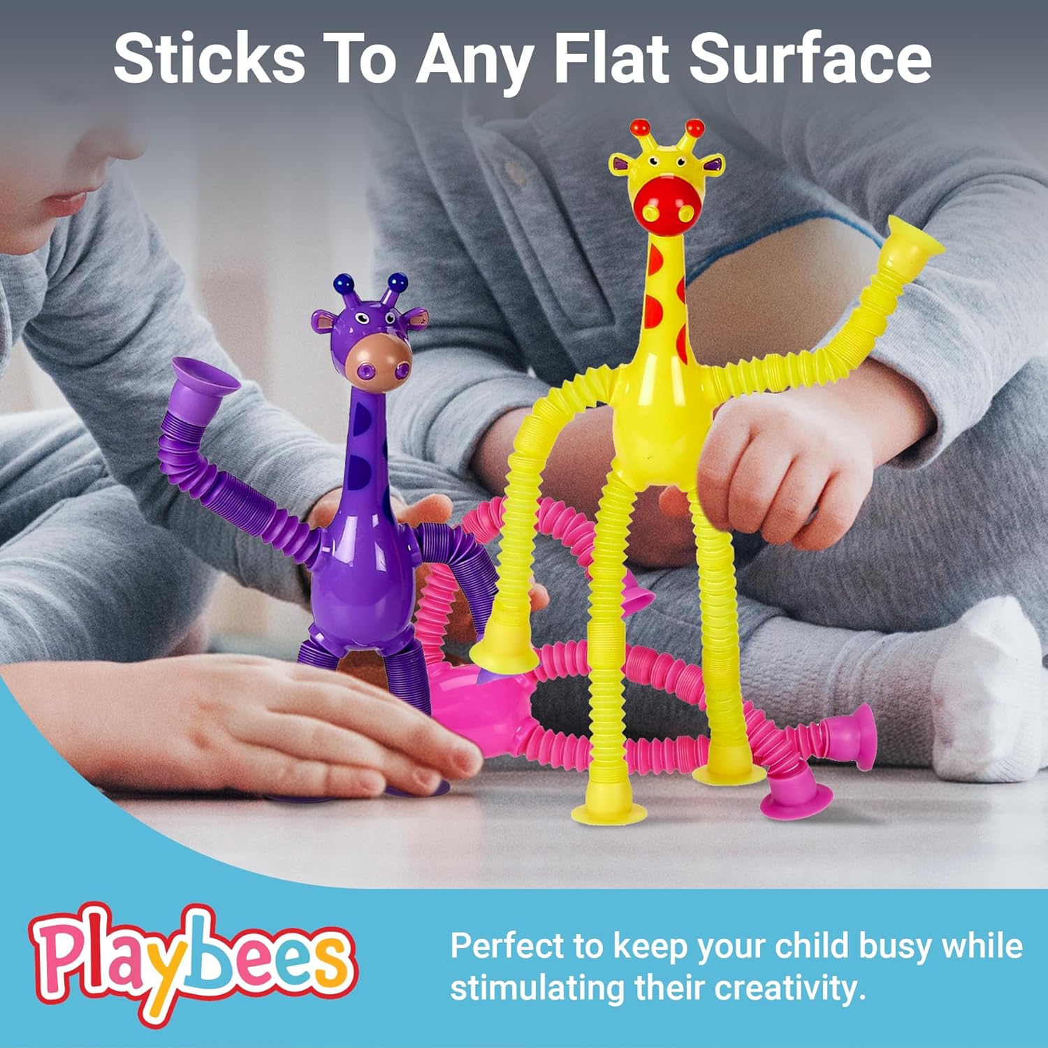 Telescopic Suction Cup Giraffe Toys for Toddler Restaurant Dinner Table Activities, Stretchy Animal Pop Tubes, Telescopic Sensory Toys for Kids with Autism Anxiety Ages 3 4 5 | 6 Pack