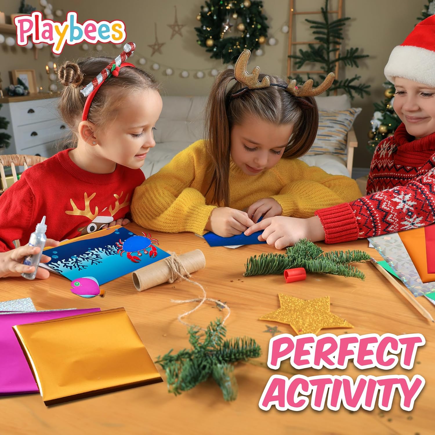 Playbees Press and Peel Foil Kit Sea Animals - Preschool Arts and Crafts Kit for Kids- No Mess Art for Boys & Girls Ages 4, 5, 6, 7, 8, 9 Years Old - DIY Creative Activity - Art & Craft Activity