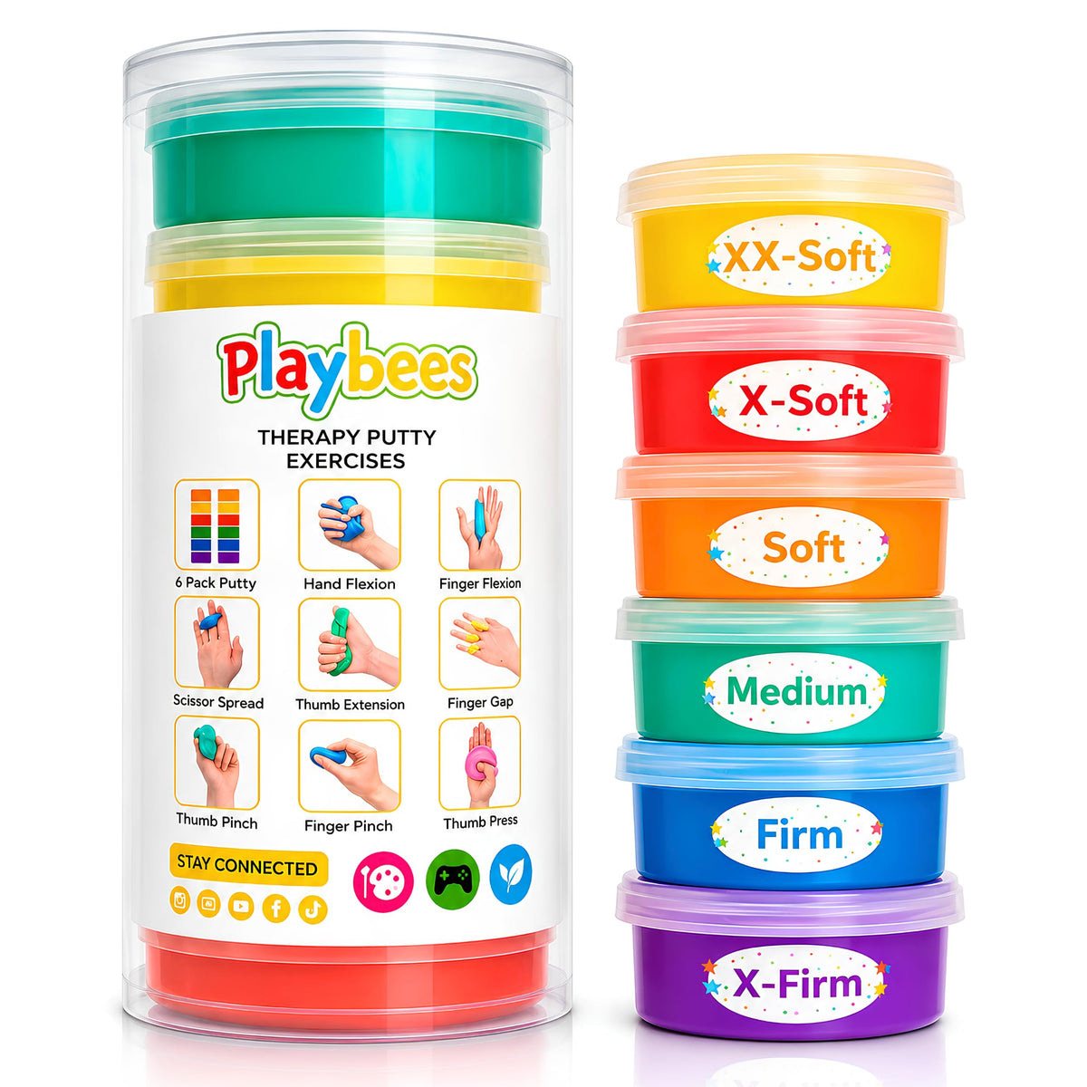 Hand Therapy Putty for Kids & Adults, Ultra Soft to Extra Firm, 6 Pack