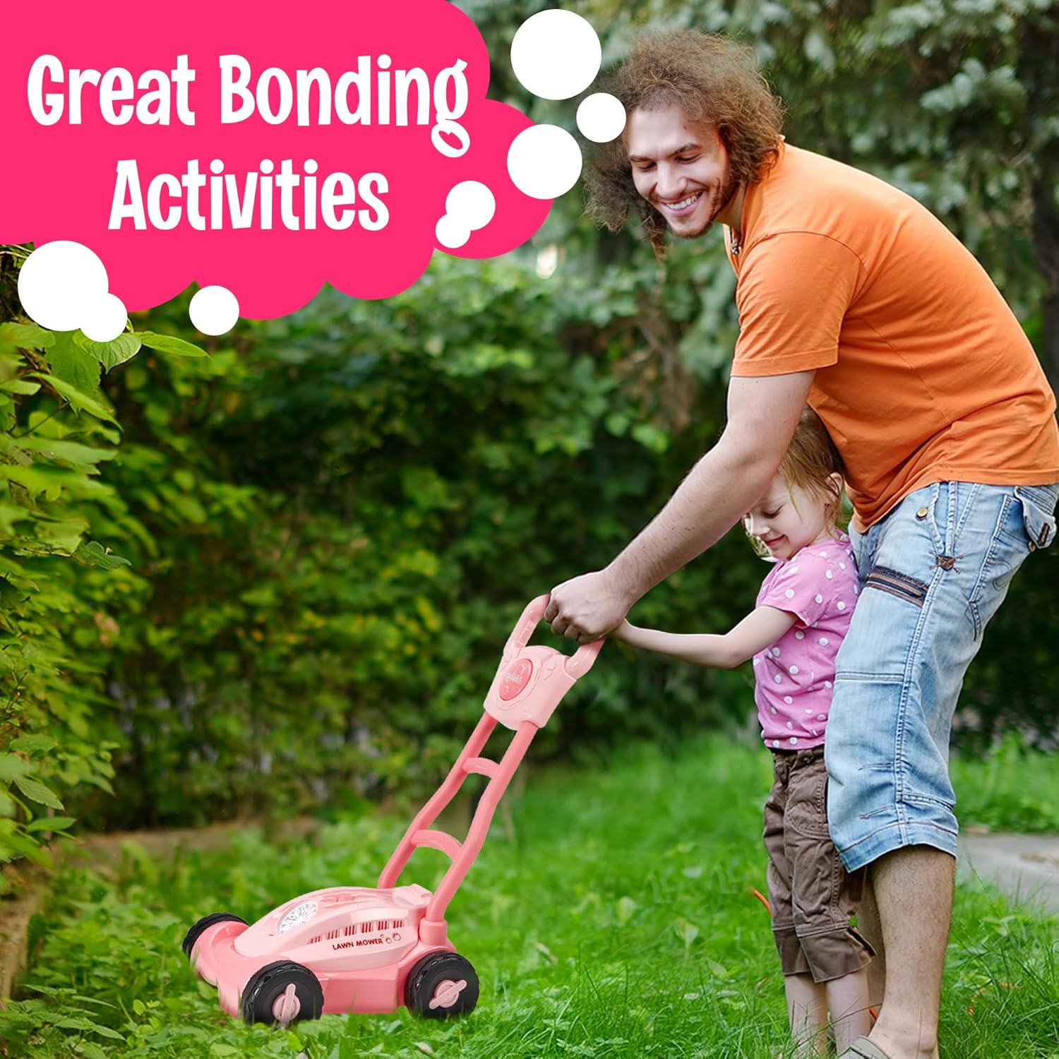 Pink Playbees Bubble Lawn Mower for Toddlers1-3 Great Girl Kids Push Summer Outside Garden Toy with Bubbles Amazing Toy for Summer Great Gift idea for Birthday or Preschool & Summer Gift