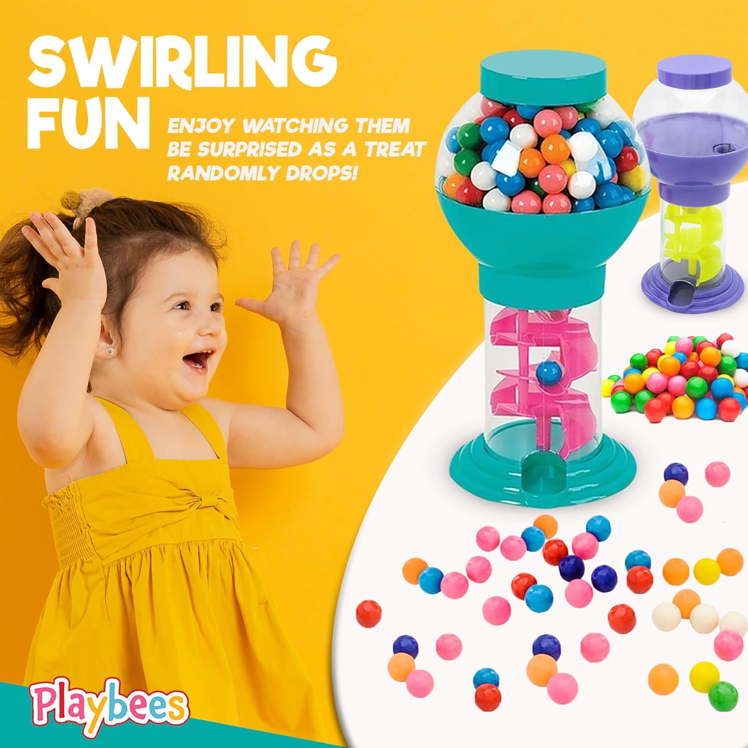 Playbees 10-Inch Candy Dispenser – Gumball Machine with Twist Release – Color Varies Green Purple or Pink – Retro Candy Holder for Home, Office & Party Use