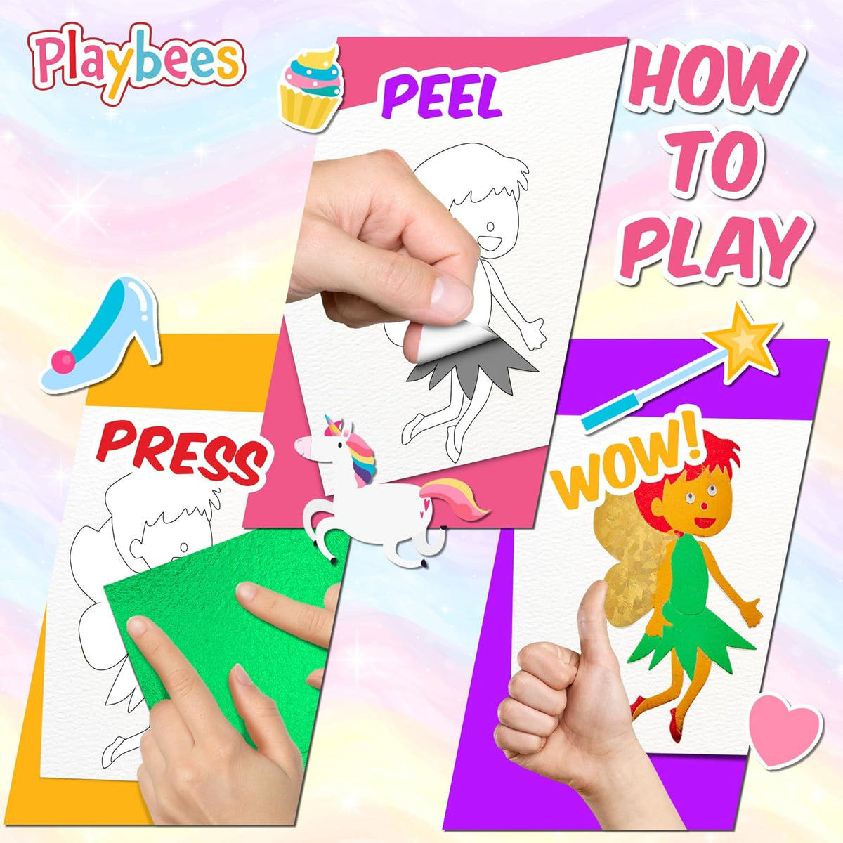 Playbees Foil Art Kit Unicorns & Princesses - Preschool Arts and Crafts Kit for Kids- No Mess Art for Boys & Girls Ages 4, 5, 6, 7, 8, 9 - DIY Creative Activity Art & Craft Activity