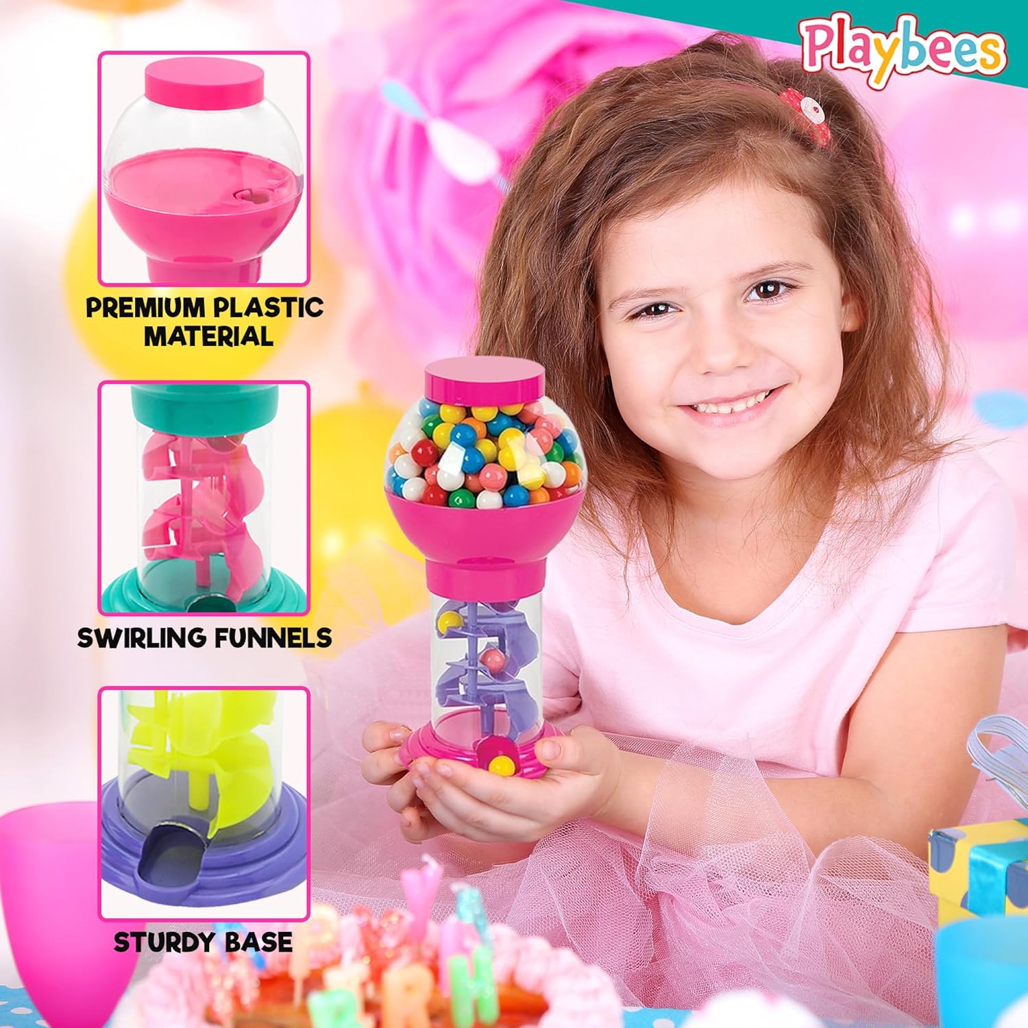 Playbees 10-Inch Candy Dispenser – Gumball Machine with Twist Release – Color Varies Green Purple or Pink – Retro Candy Holder for Home, Office & Party Use