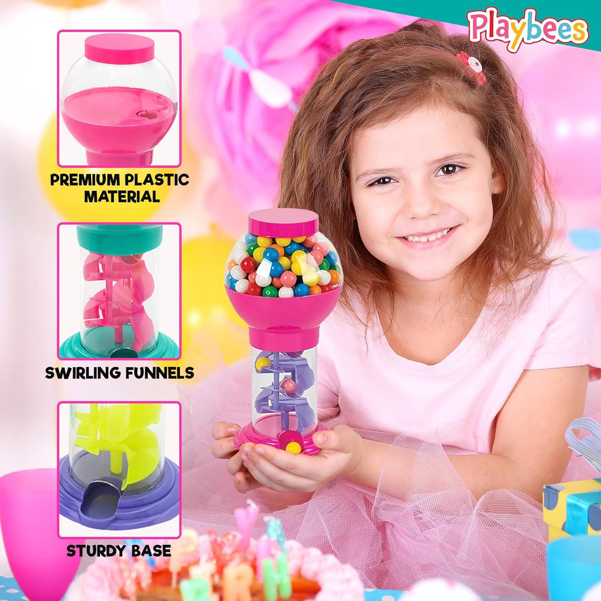 Playbees 10-Inch Candy Dispenser – Gumball Machine with Twist Release – Color Varies Green Purple or Pink – Retro Candy Holder for Home, Office & Party Use