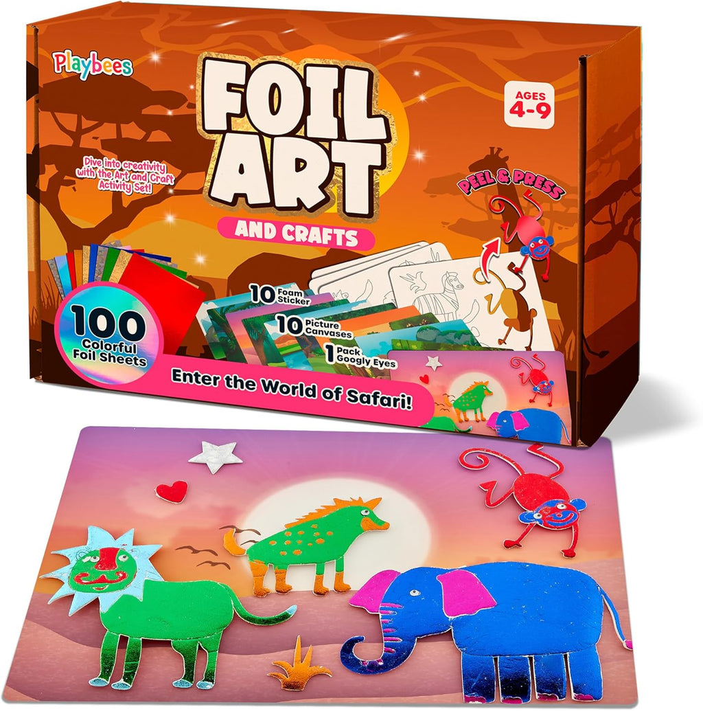 Playbees Foil Art Kit Animals Mega Pack Preschool Arts and Crafts Kit for Kids- No Mess Art Boys & Girls Ages 4, 5, 6, 7, 8, 9 Years Old - DIY Creative Activity - Art & Craft Activity