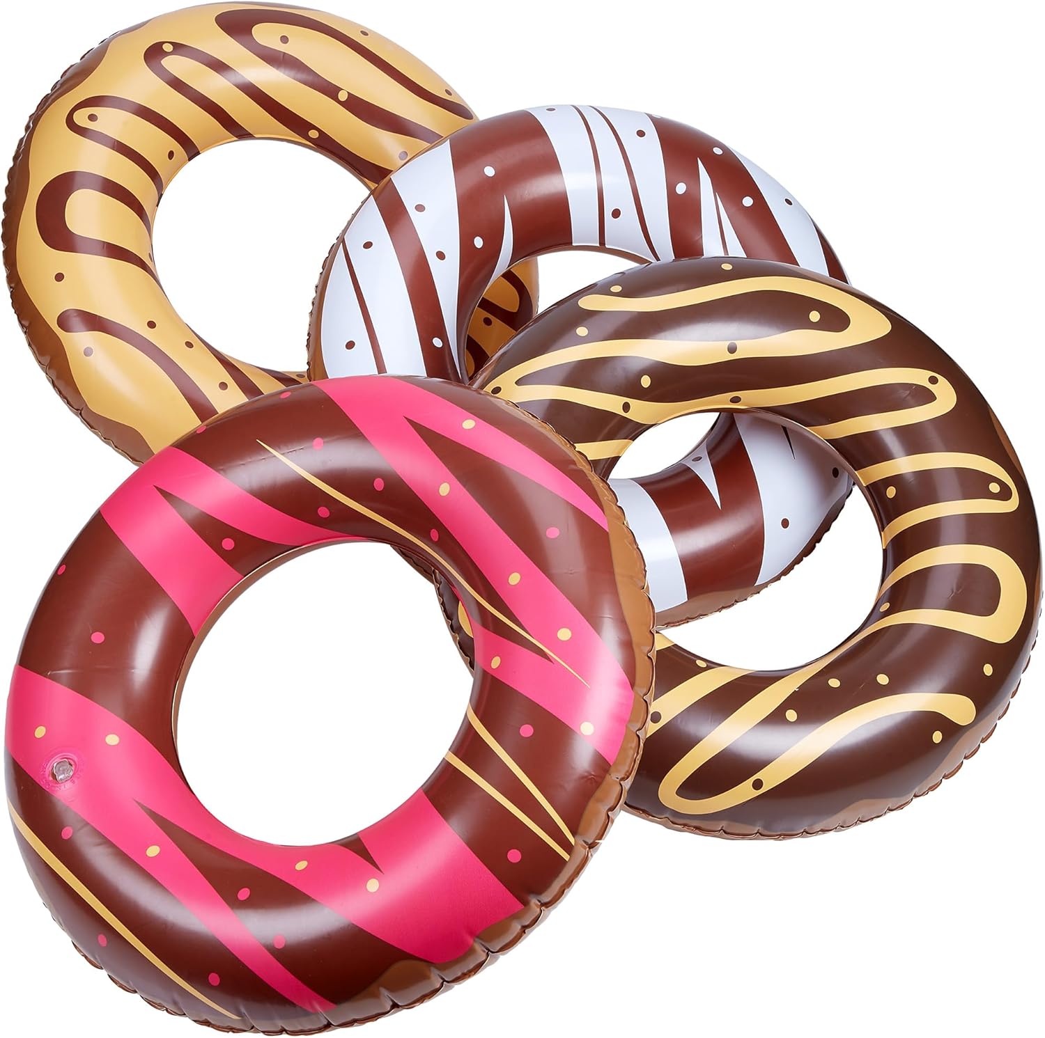 Chocolate Donut Pool Floats - 4 Pack - 20 Inch - Inflatable Floaties for Kids - Fun Summer Water Toy for Pool Parties and Decorations
