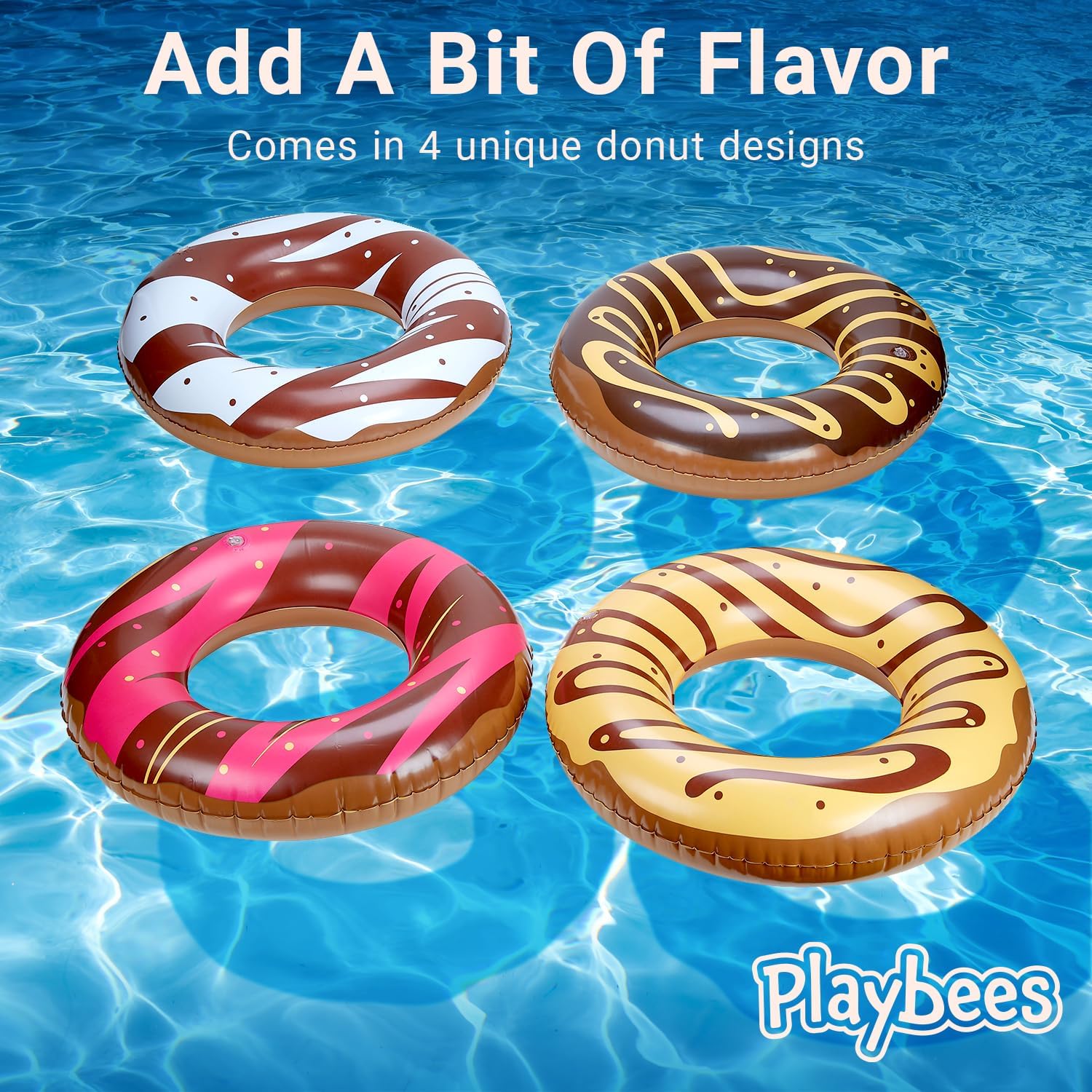 Chocolate Donut Pool Floats - 4 Pack - 20 Inch - Inflatable Floaties for Kids - Fun Summer Water Toy for Pool Parties and Decorations