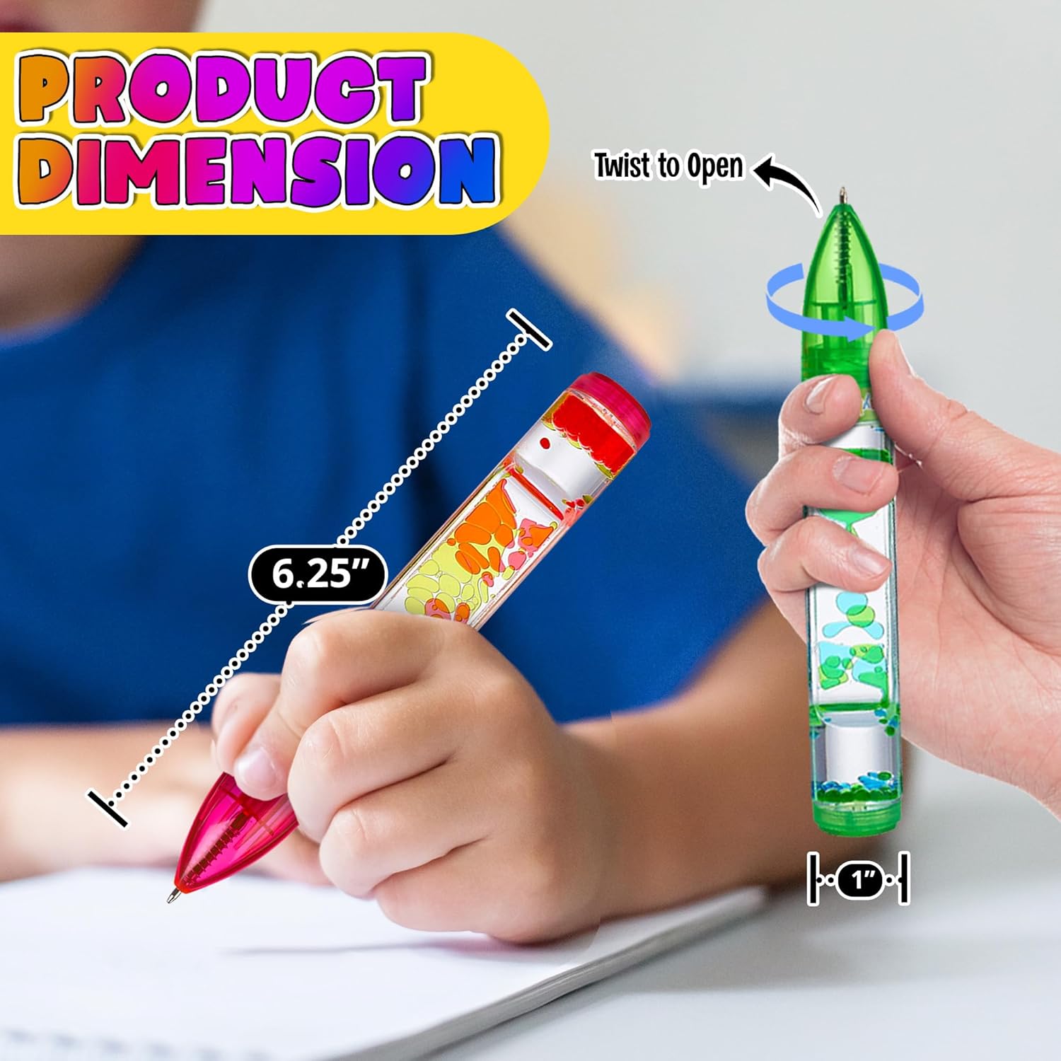 Playbees Liquid Motion Bubbler Pens Cool for Kids (6 Pack) - Writes Like a Regular Pen - Colorful Liquid Timer Pens Great for Stress and Anxiety Relief - Cool Fidget Toys for Kids and Adults