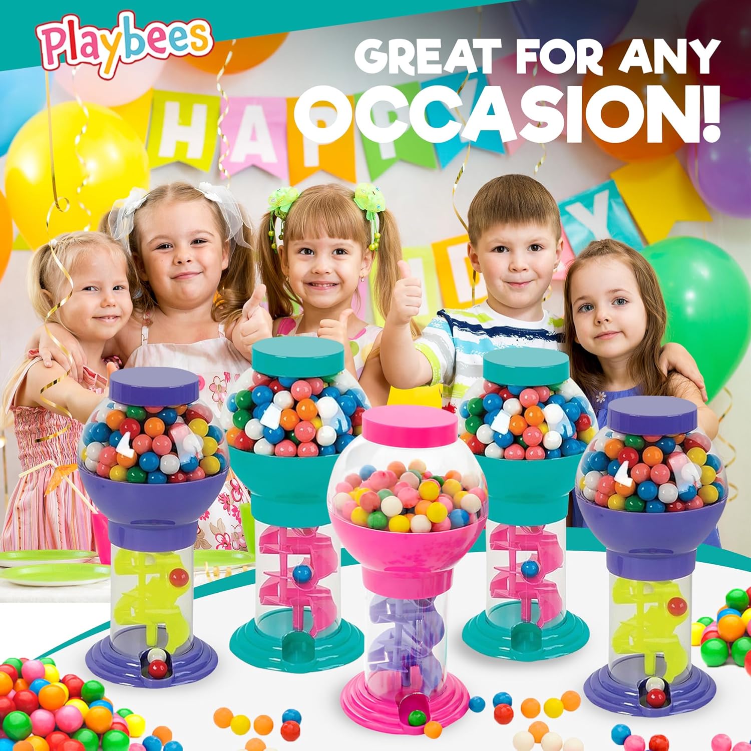 Playbees 10-Inch Candy Dispenser – Gumball Machine with Twist Release – Color Varies Green Purple or Pink – Retro Candy Holder for Home, Office & Party Use