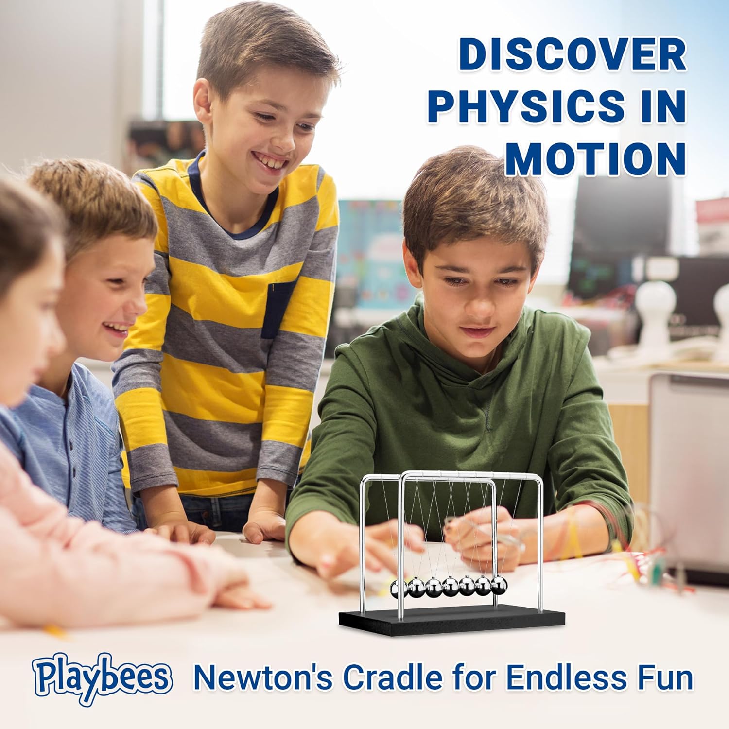 7 Beads Newton’s Cradle Balance Balls Desk Toy – Black Wooden Base Office Decoration, Fun Science Physics Toy for Home, Bedroom, or Living Room, Great Gift for Christmas