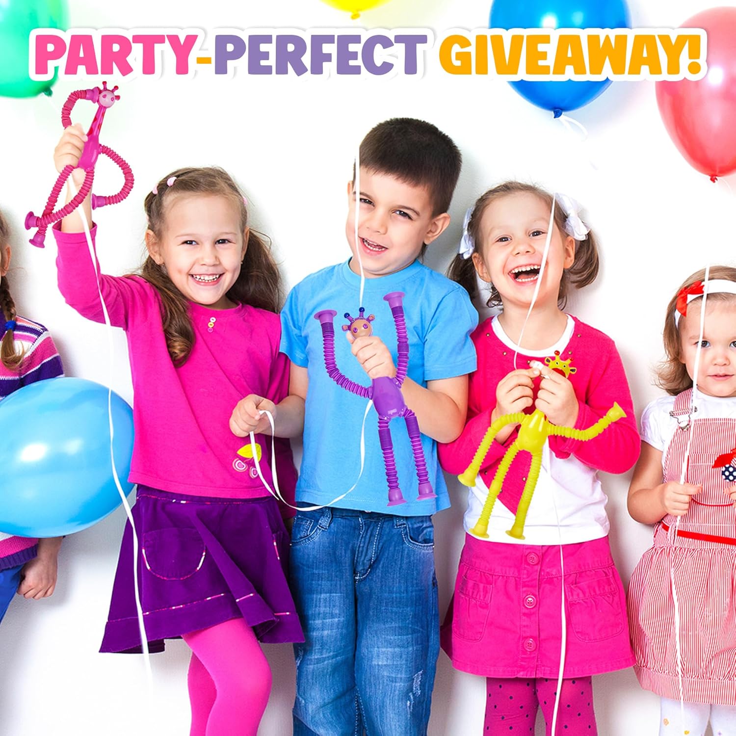 Telescopic Suction Cup Giraffe Toys for Toddler Restaurant Dinner Table Activities, Stretchy Animal Pop Tubes with LED Lights, Telescopic Sensory Toys for Kids with Autism Anxiety Ages 3 4 5 | 6 Pack