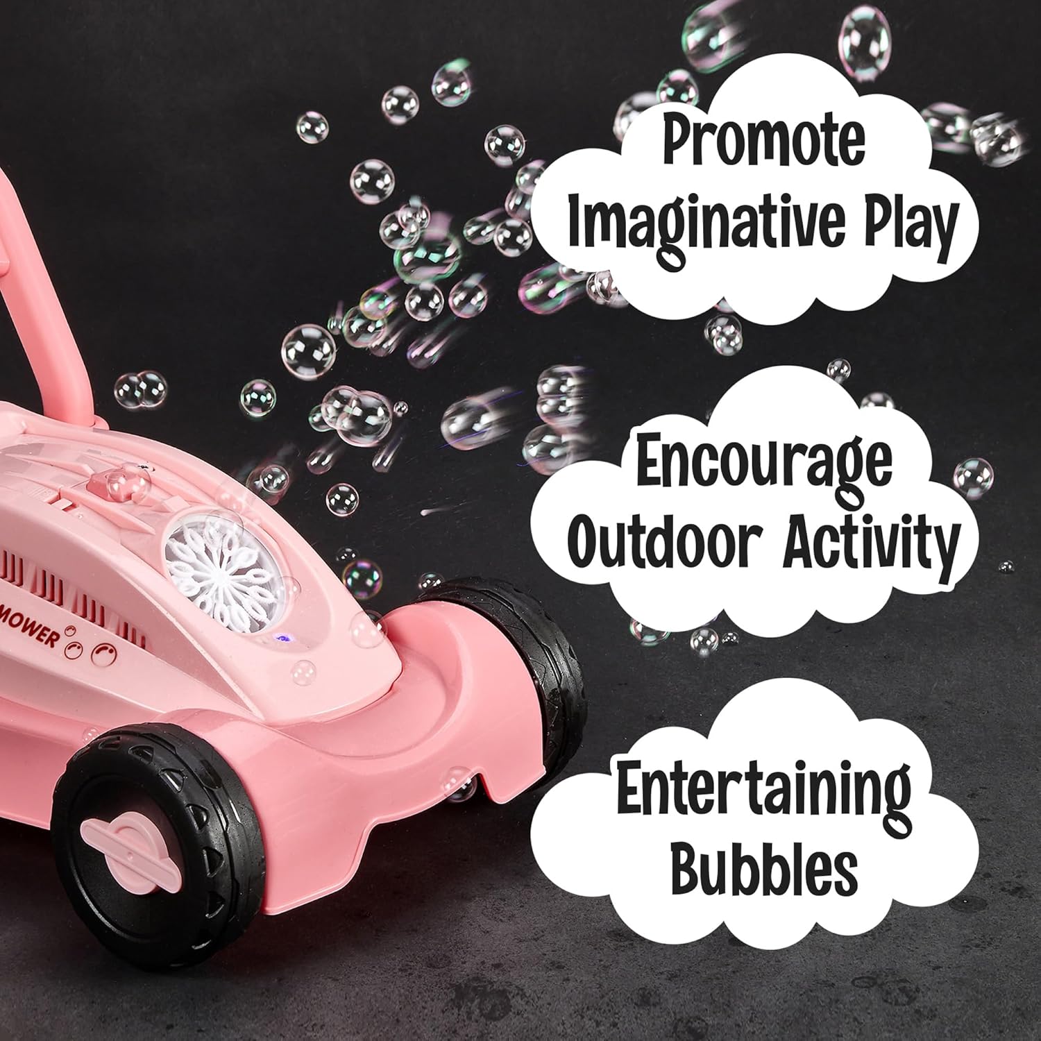 Pink Playbees Bubble Lawn Mower for Toddlers1-3 Great Girl Kids Push Summer Outside Garden Toy with Bubbles Amazing Toy for Summer Great Gift idea for Birthday or Preschool & Summer Gift