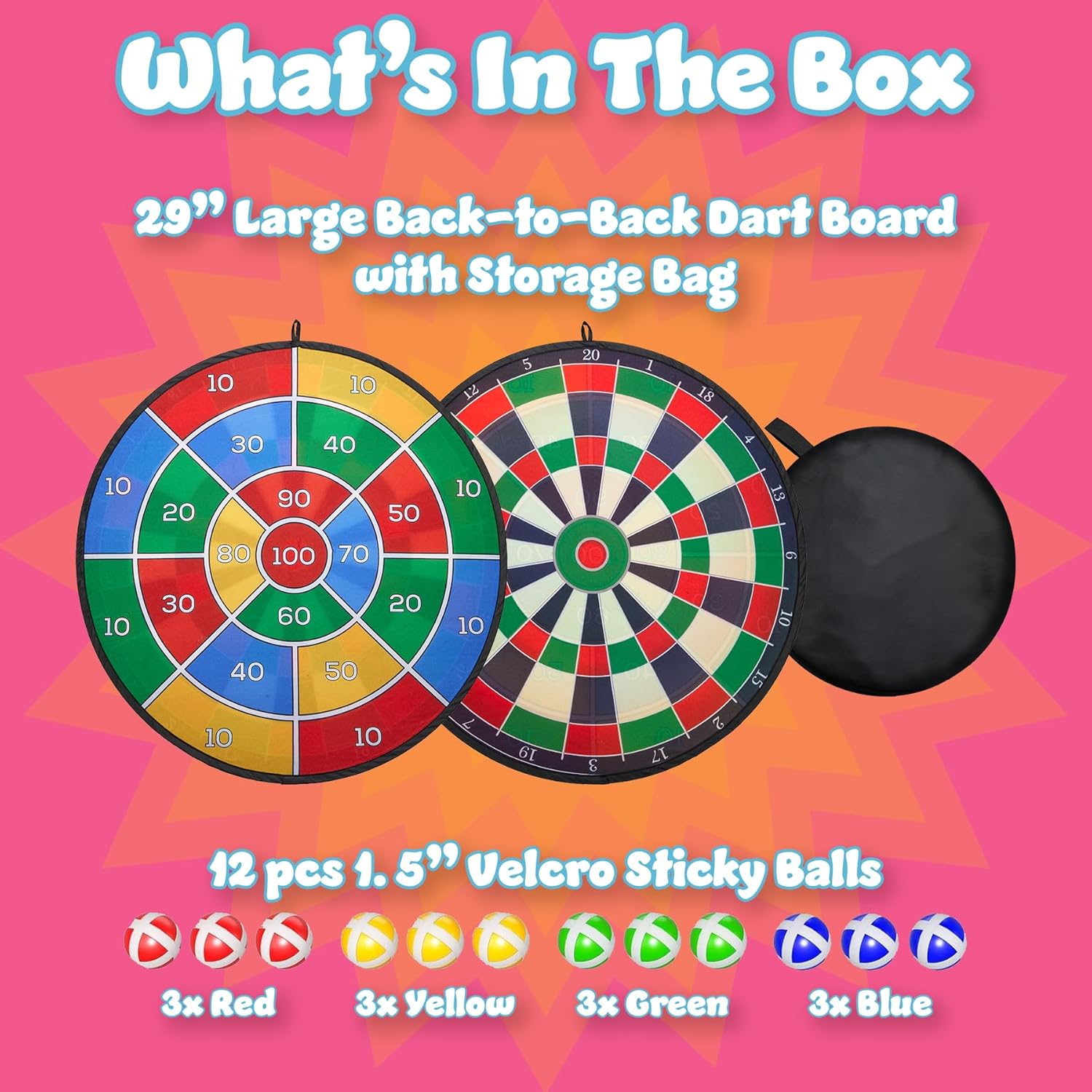 Playbees Large Dart Board for Kids 29" – Sticky Ball Dart Game for Boys & Girls – Indoor/Outdoor Safe Hanging Dartboard – Fun for Ages 3–12 – Perfect Christmas