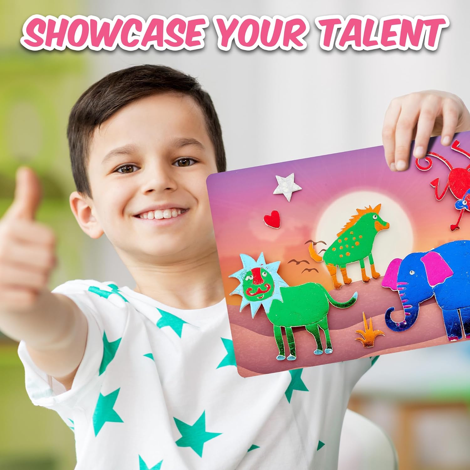 Playbees Foil Art Kit Animals Mega Pack Preschool Arts and Crafts Kit for Kids- No Mess Art Boys & Girls Ages 4, 5, 6, 7, 8, 9 Years Old - DIY Creative Activity - Art & Craft Activity